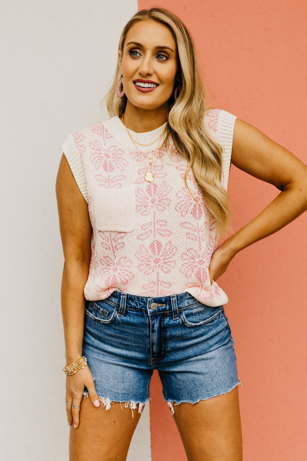 The Aisha Floral Sleeveless Sweater Top