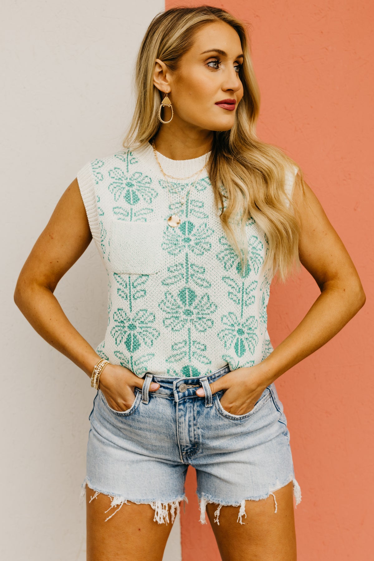 The Aisha Floral Sleeveless Sweater Top