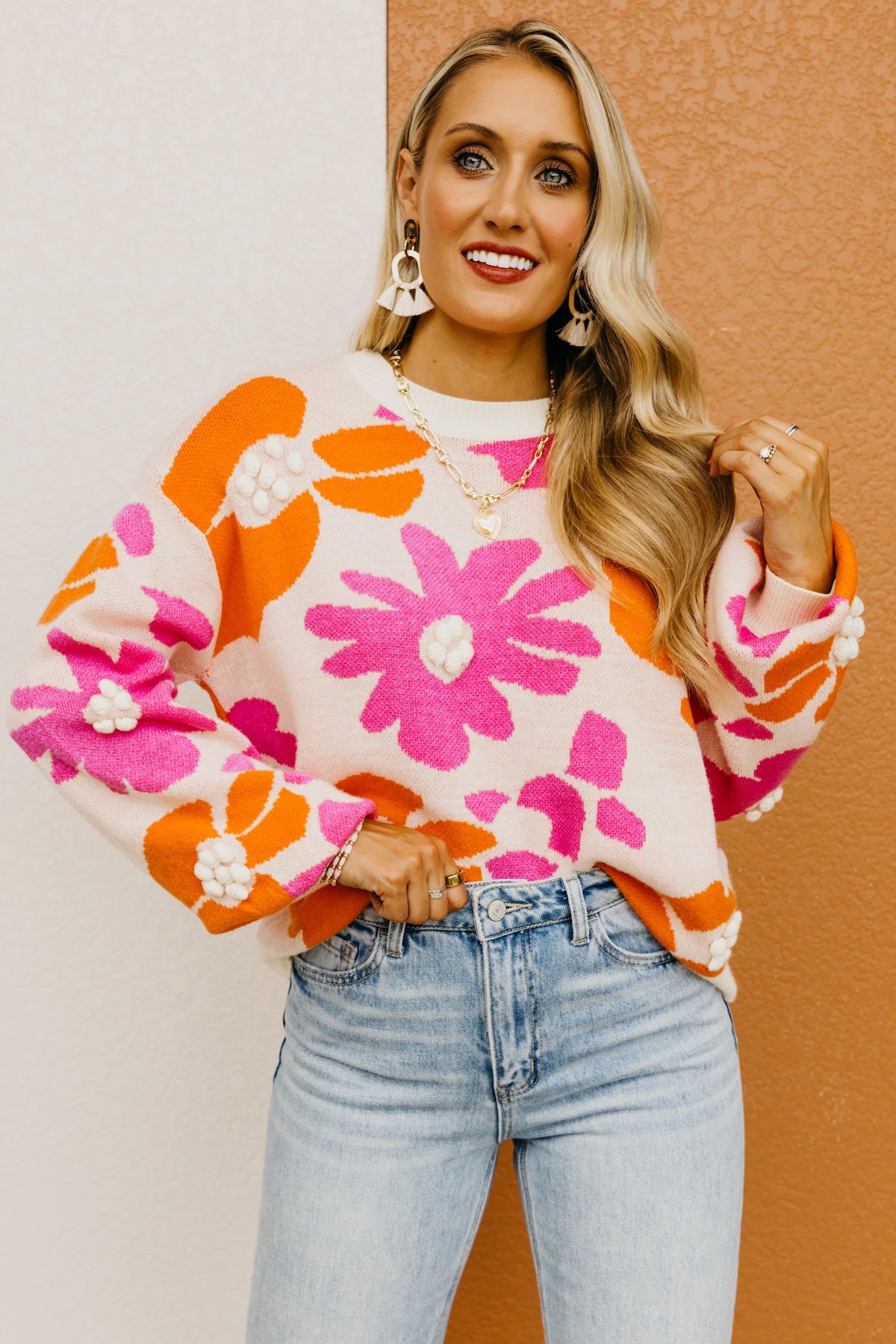 The Marie Floral Pom Detail Sweater