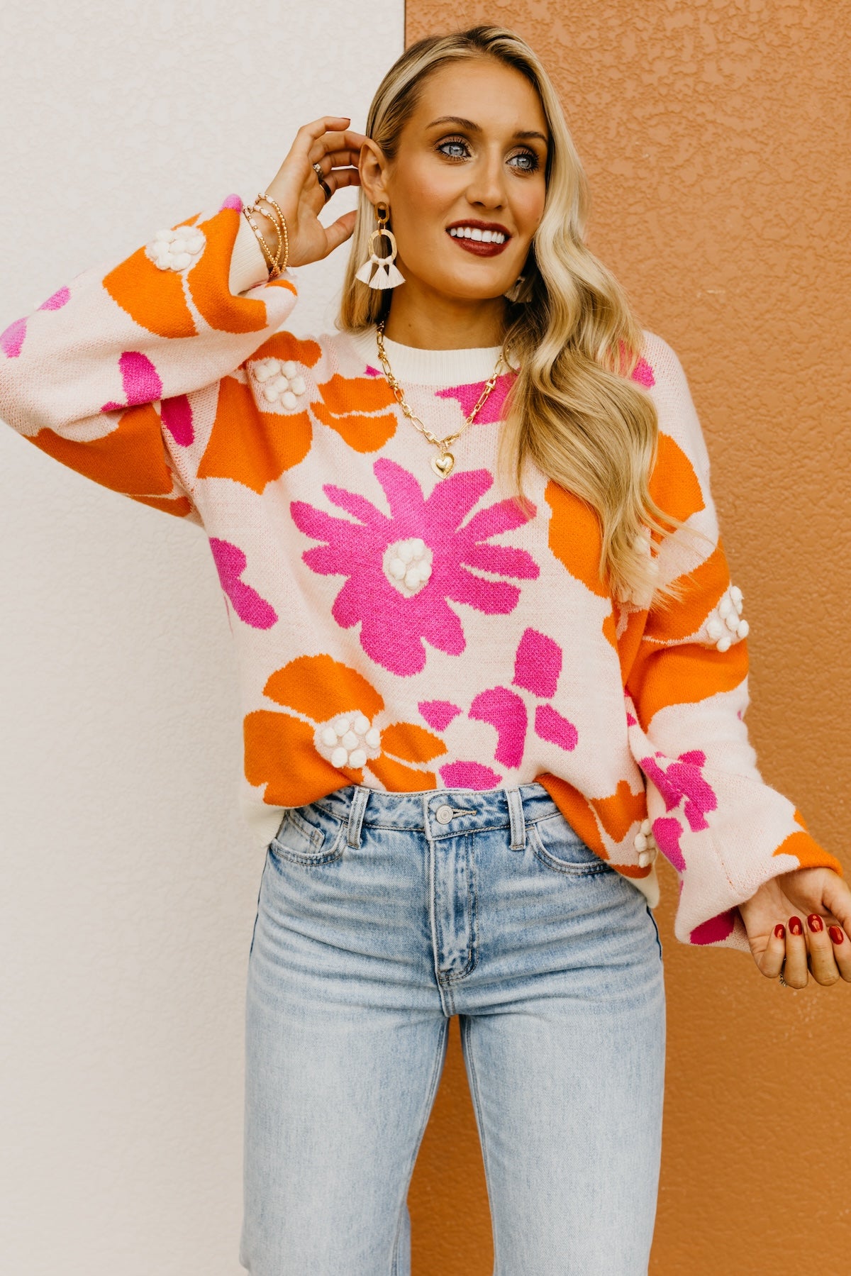 The Marie Floral Pom Detail Sweater