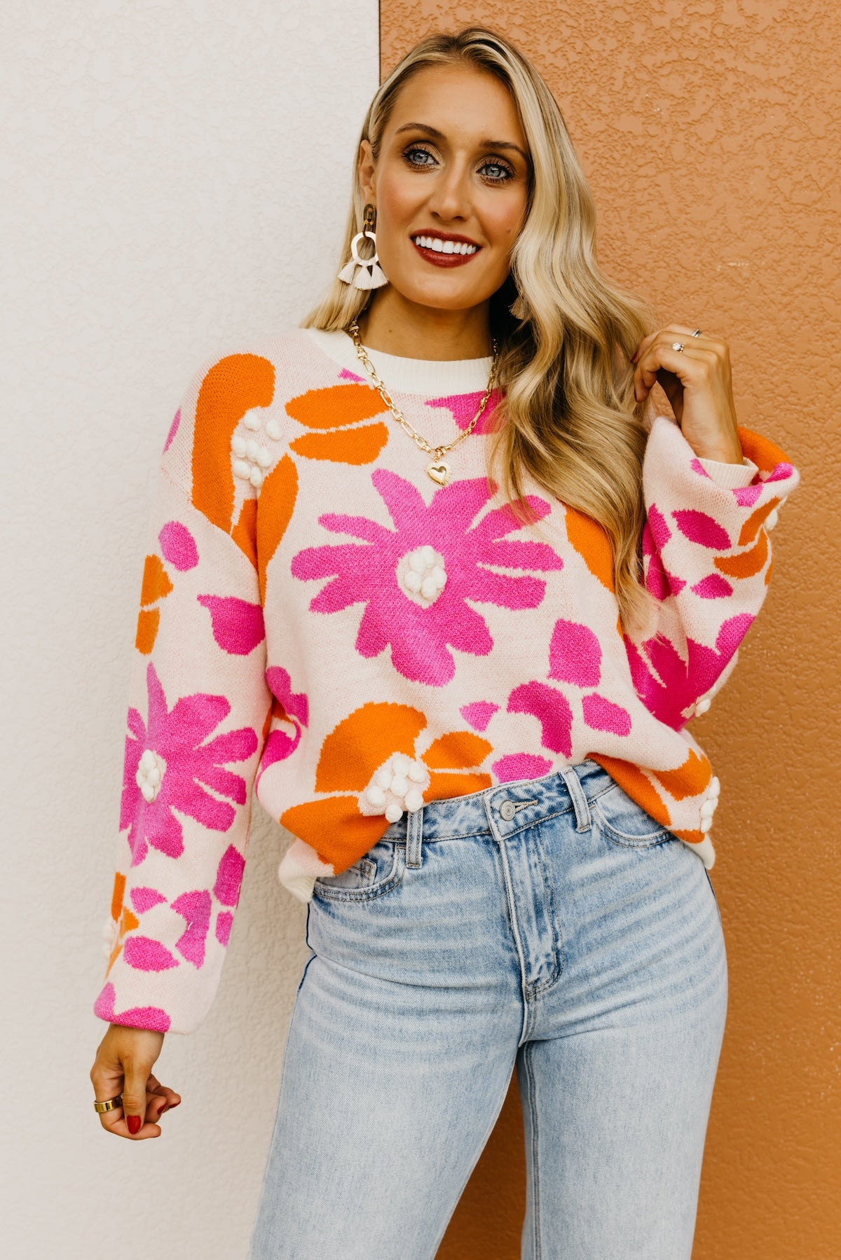 The Marie Floral Pom Detail Sweater