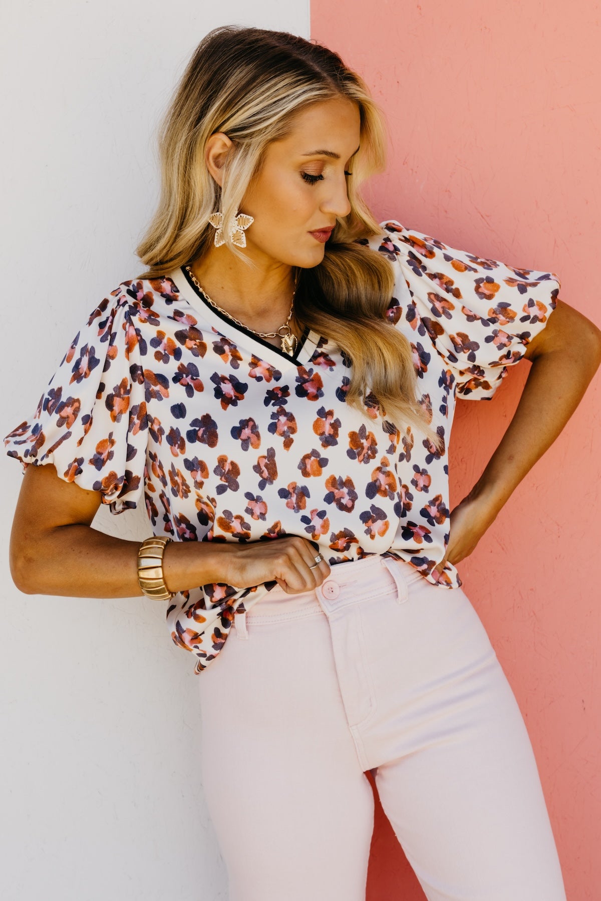 The Dillon V Neck Puff Sleeve Top