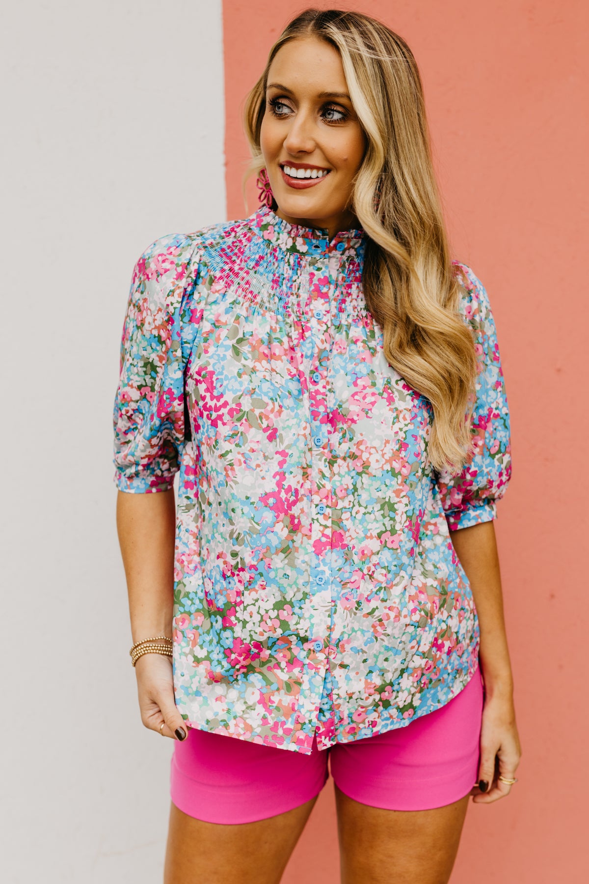 The Avery Floral Smocked Mock Neck Top