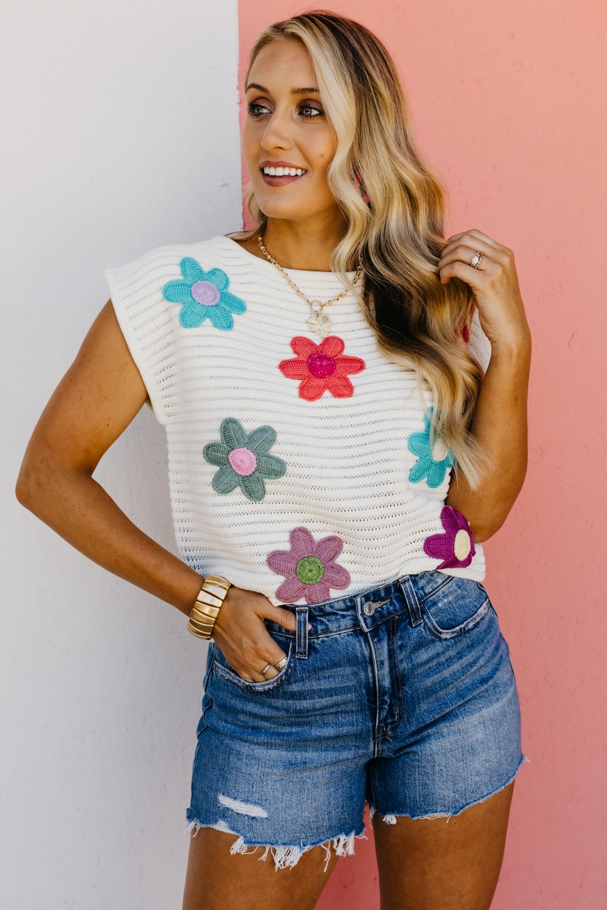 The Madden Floral Sleeveless Sweater Top