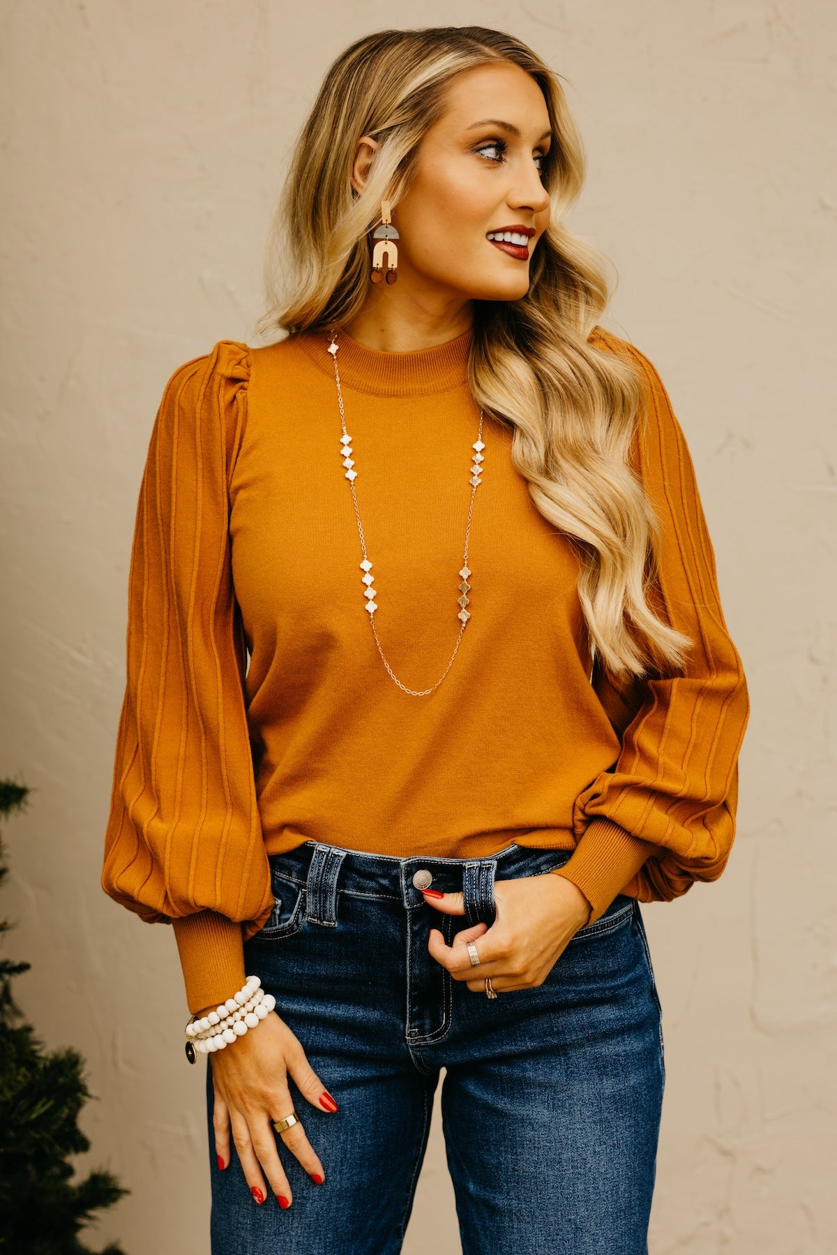 The Aleesia Pleated Puff Sleeve Sweater