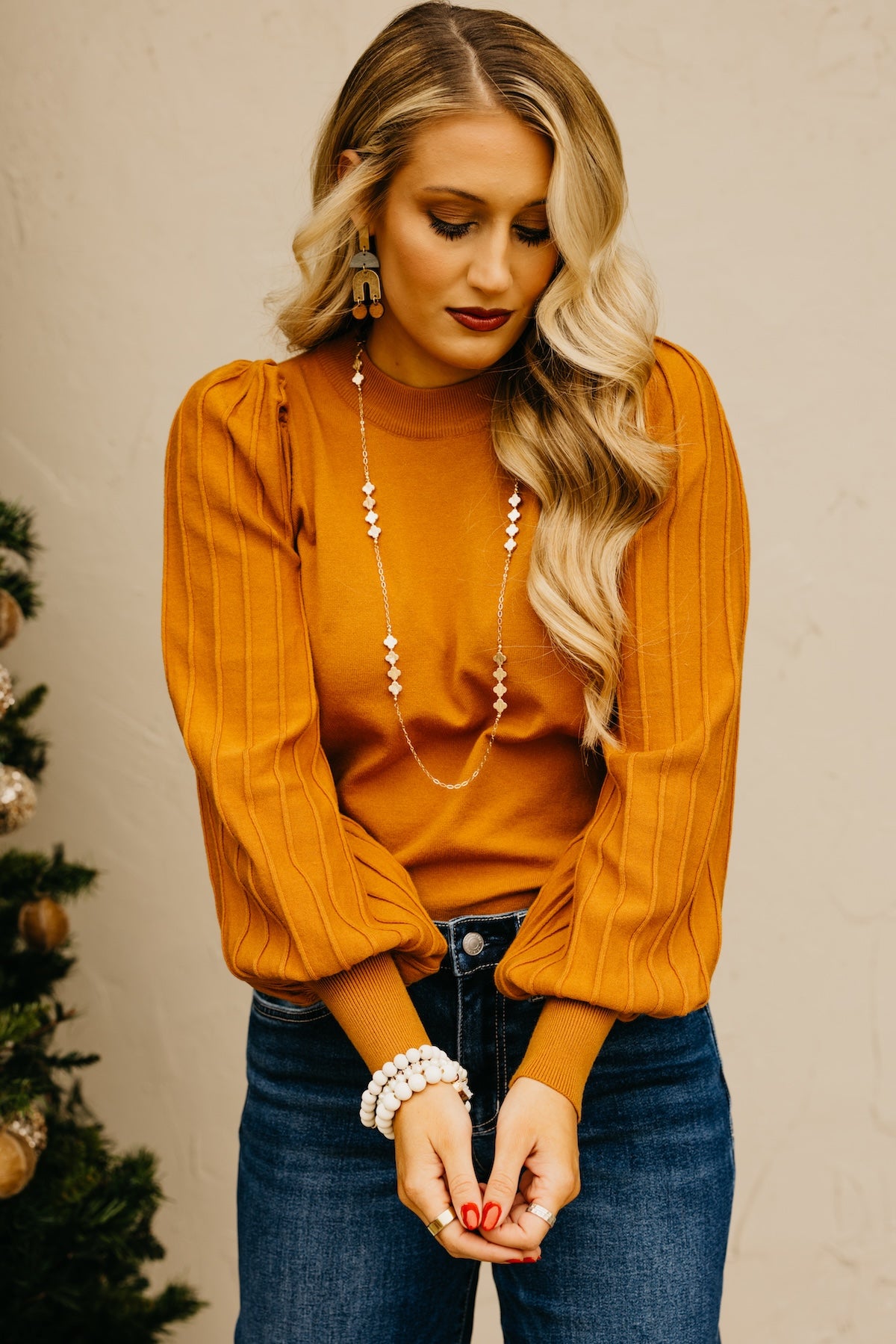 The Aleesia Pleated Puff Sleeve Sweater