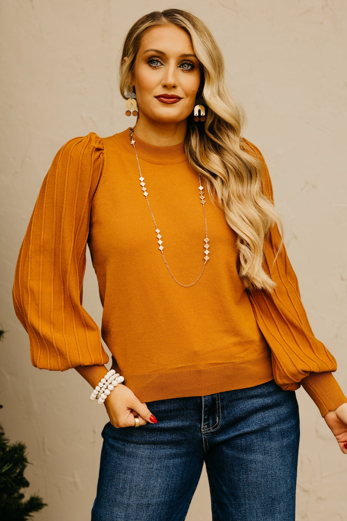 The Aleesia Pleated Puff Sleeve Sweater