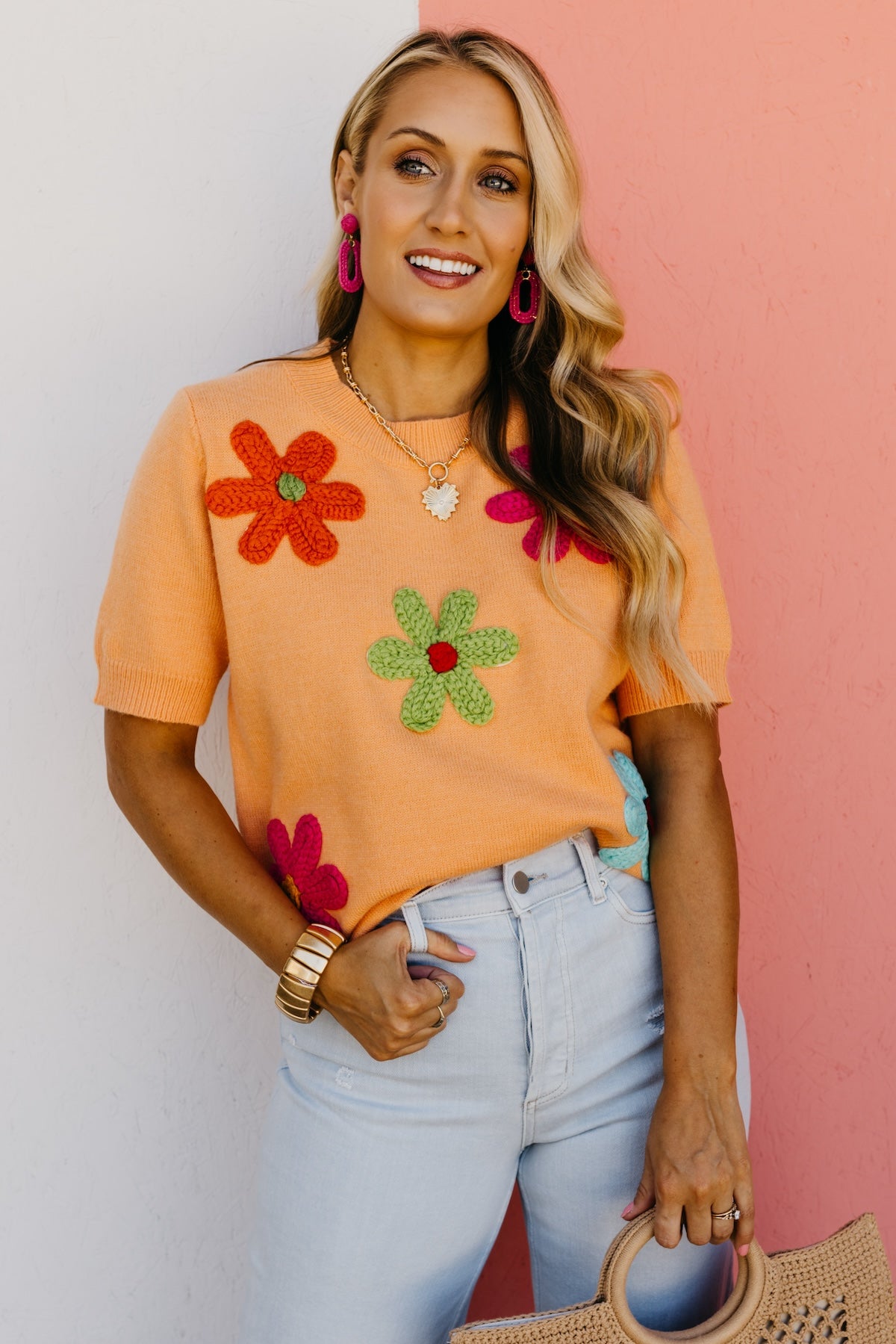 The Deandre Crochet Flower Sweater Top