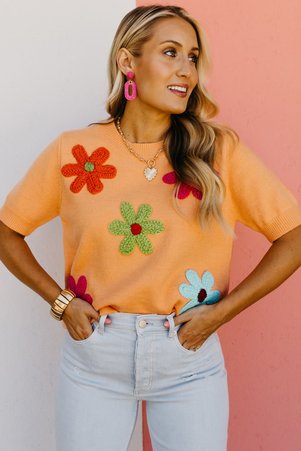 The Deandre Crochet Flower Sweater Top