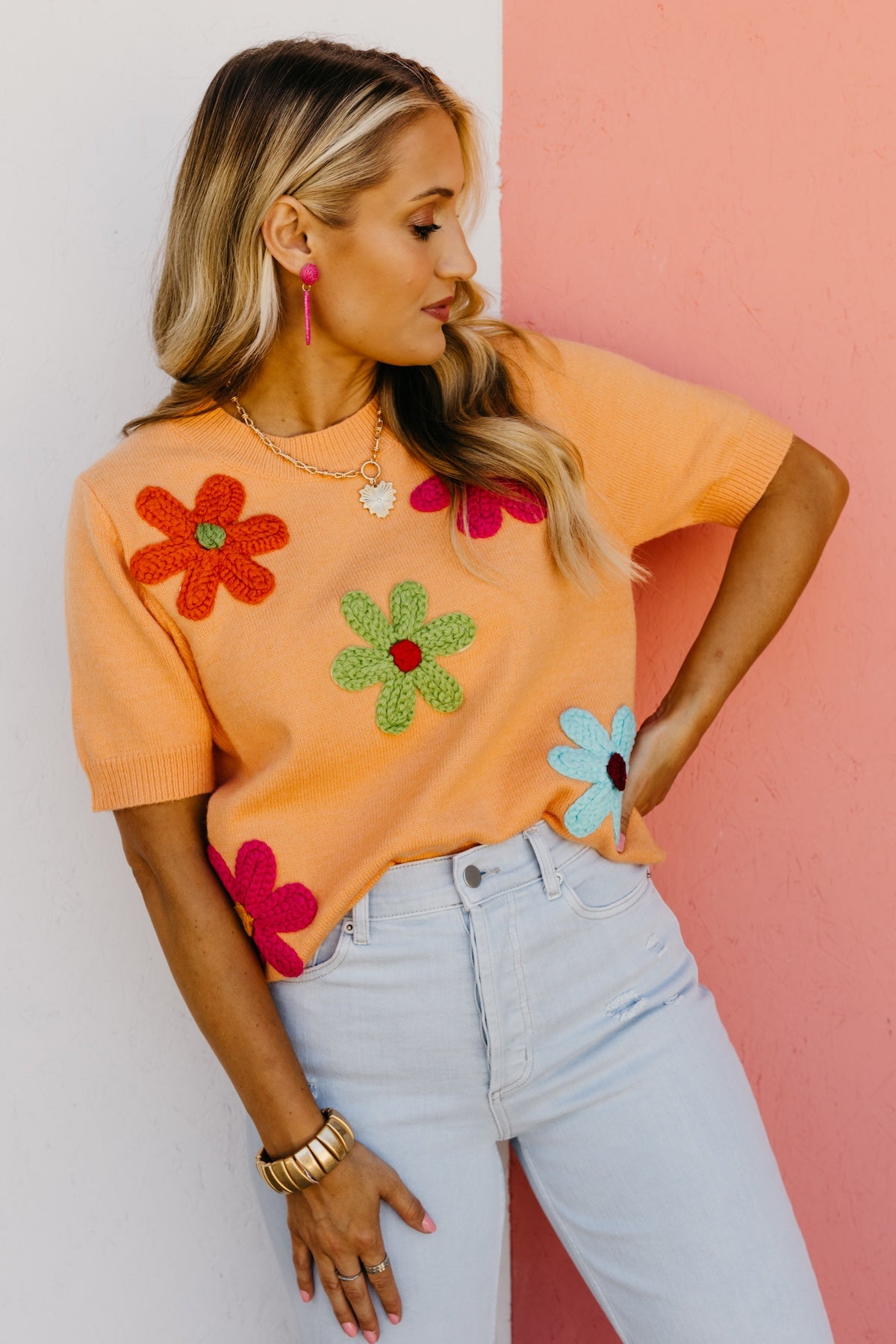 The Deandre Crochet Flower Sweater Top