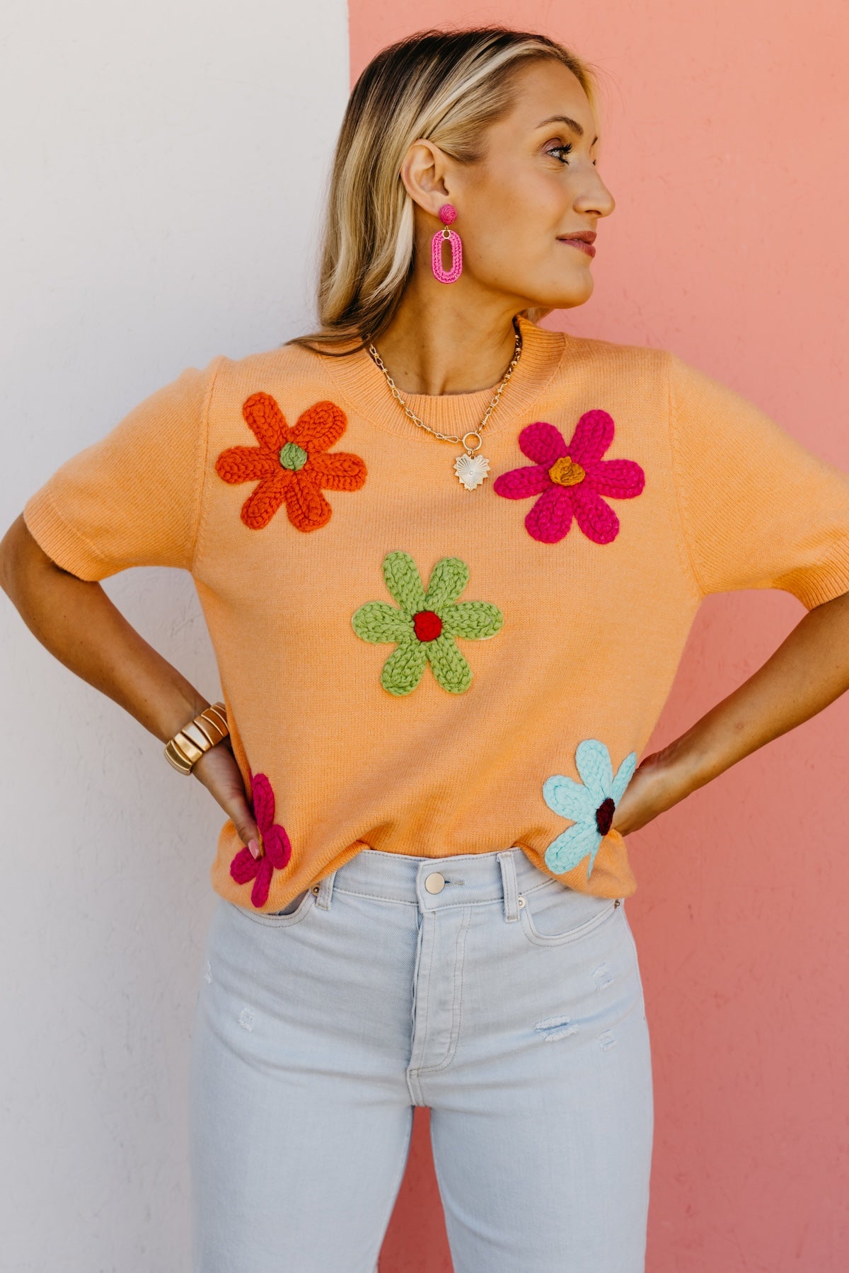 The Deandre Crochet Flower Sweater Top