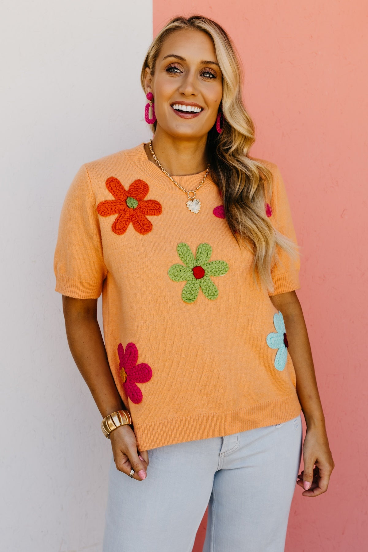 The Deandre Crochet Flower Sweater Top