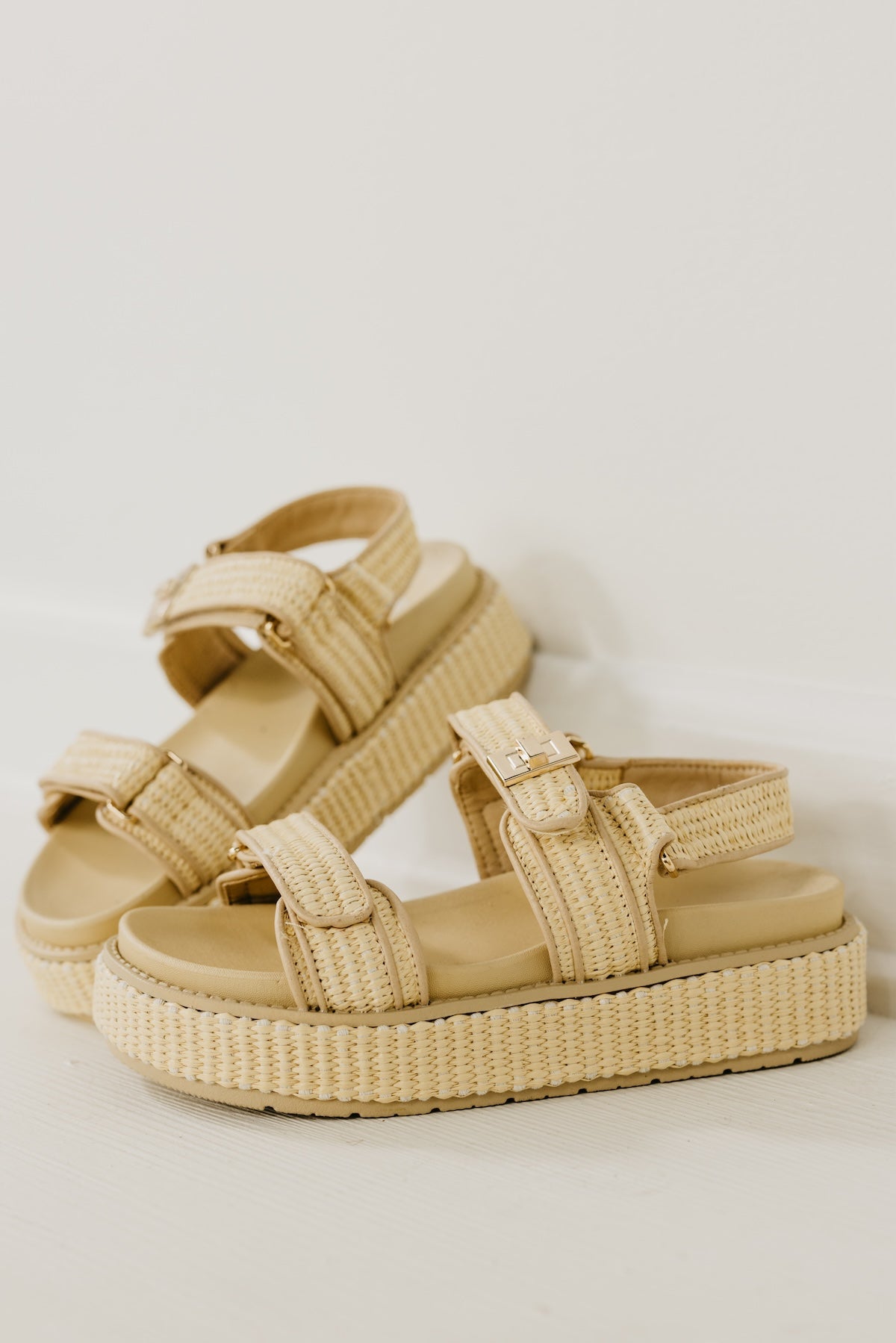 The Gogo Velcro Strap Raffia  Platform Sandal