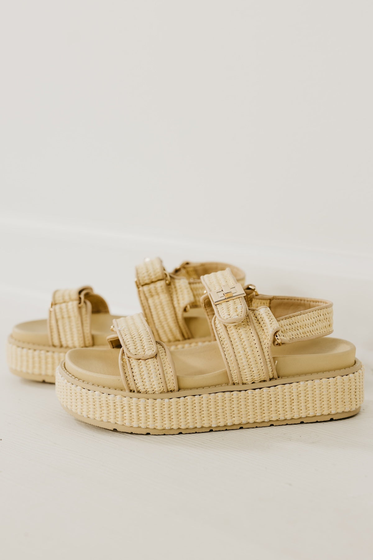 The Gogo Velcro Strap Raffia  Platform Sandal