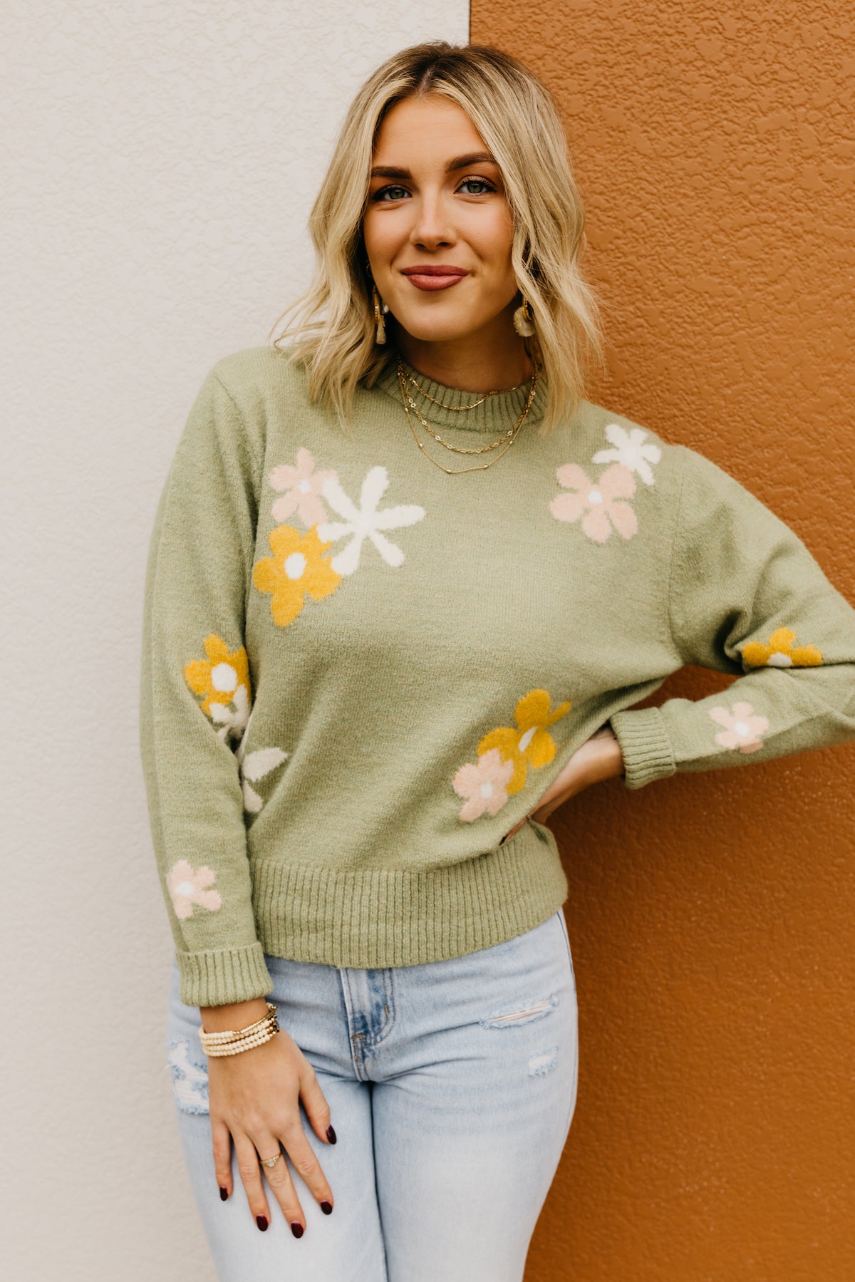 Floral crew 2025 neck sweater