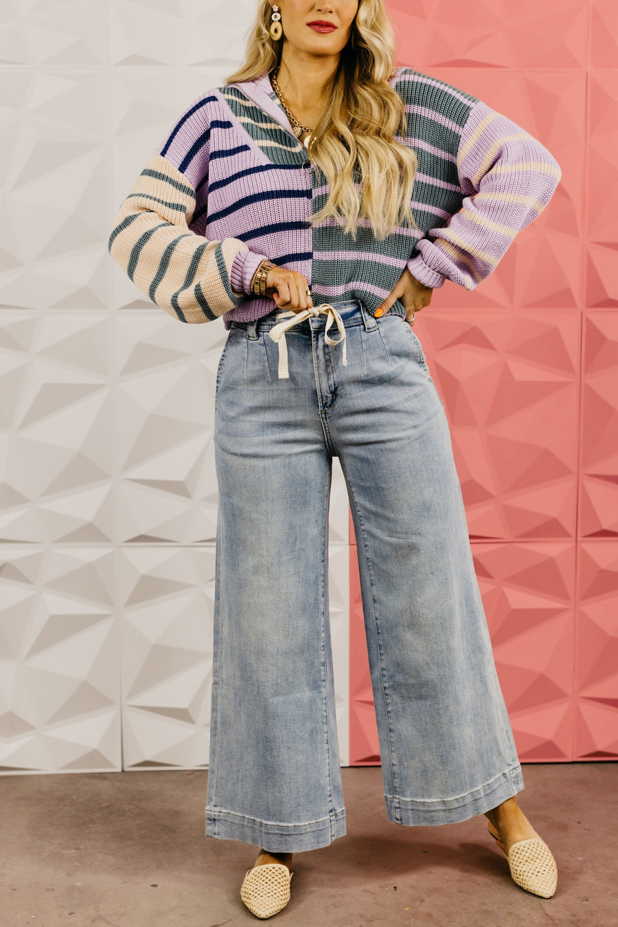 The Alisa Tie Front Wide Leg Denim