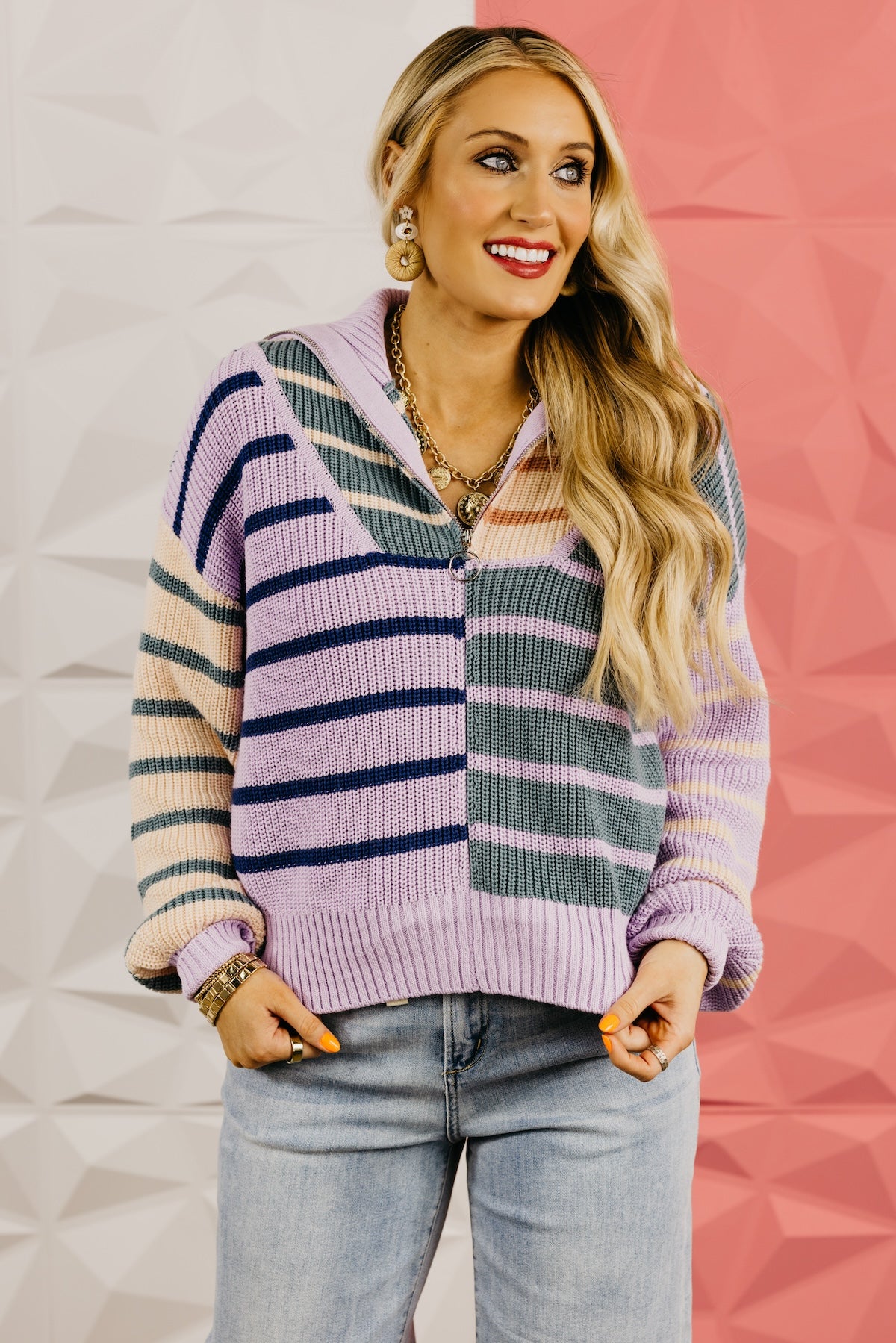 The Maisee Color Block Quarter-Zip Sweater