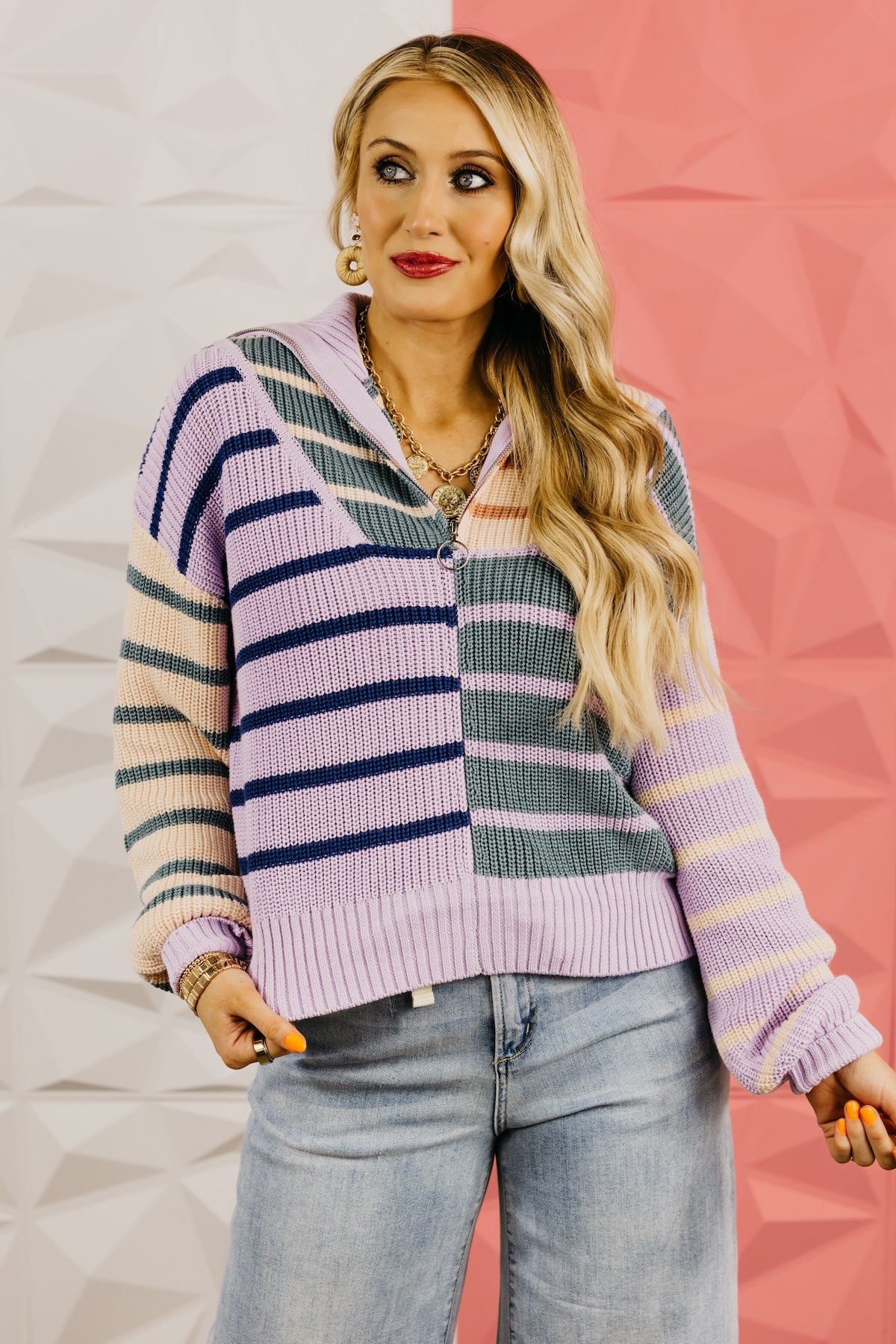 The Maisee Color Block Quarter-Zip Sweater