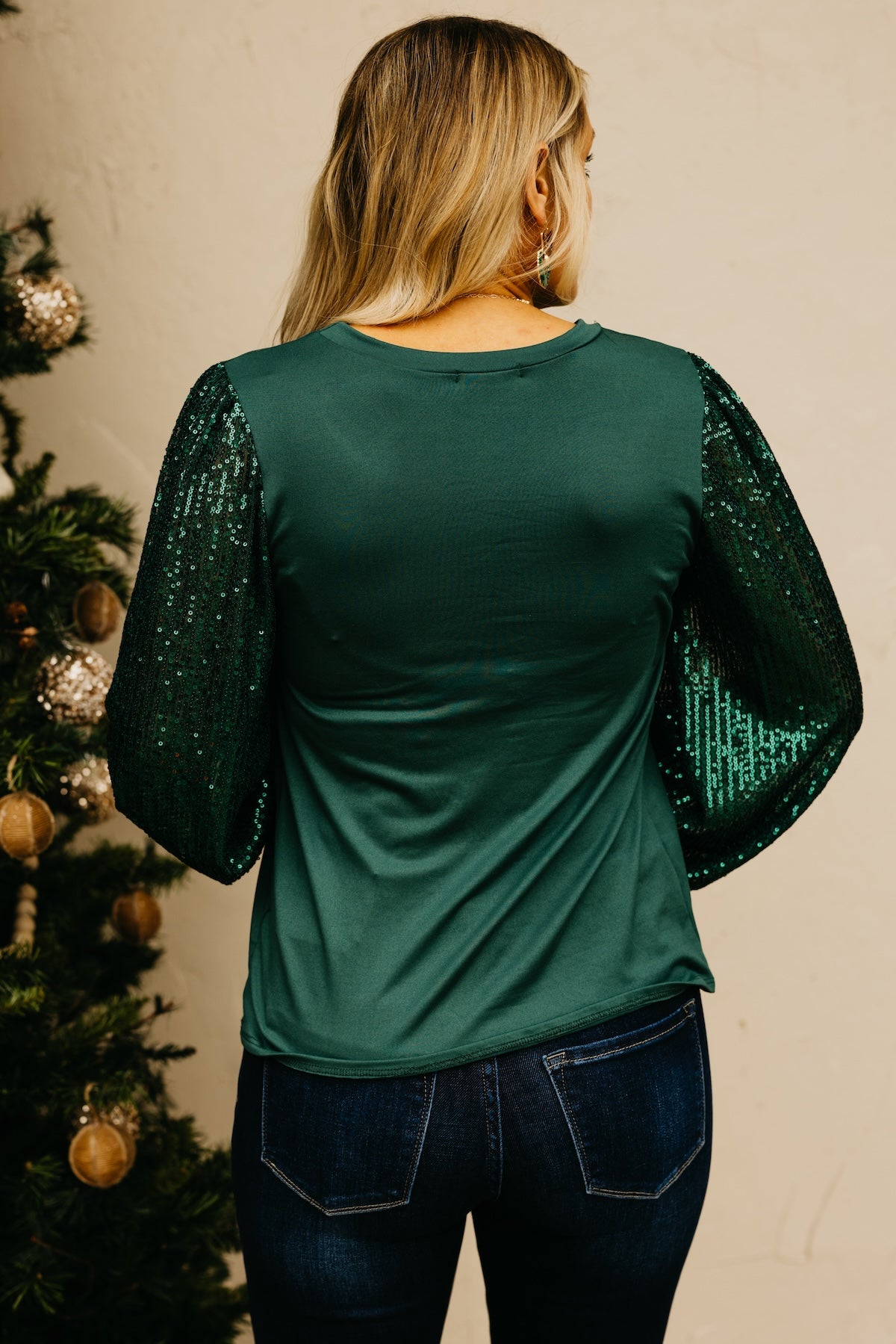 The Reina Sequin Balloon Sleeve Top