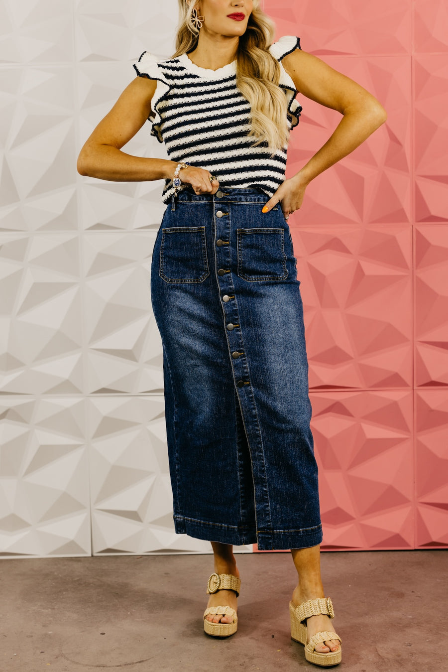 The Lila Denim Midi Skirt