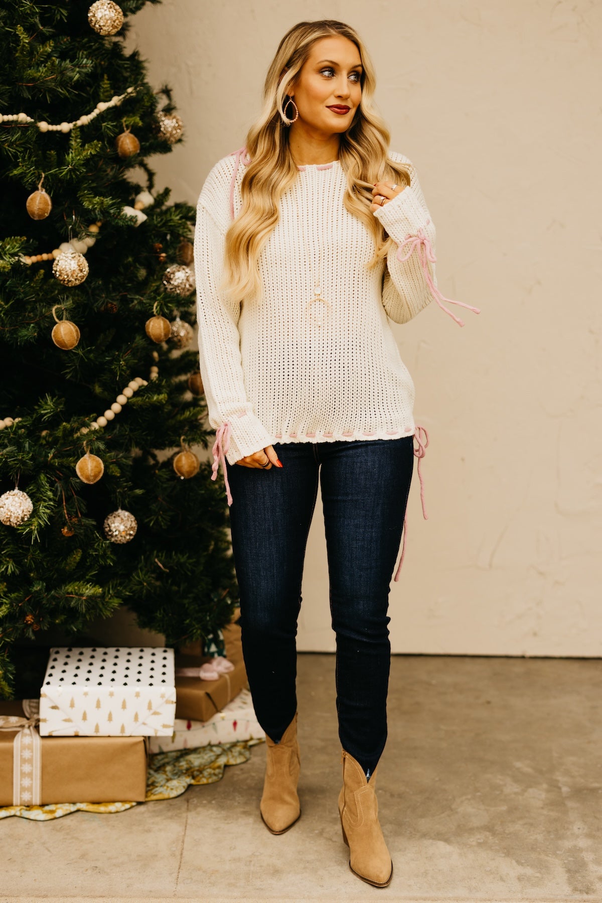 The Molly Contrast Tie Chunky Sweater