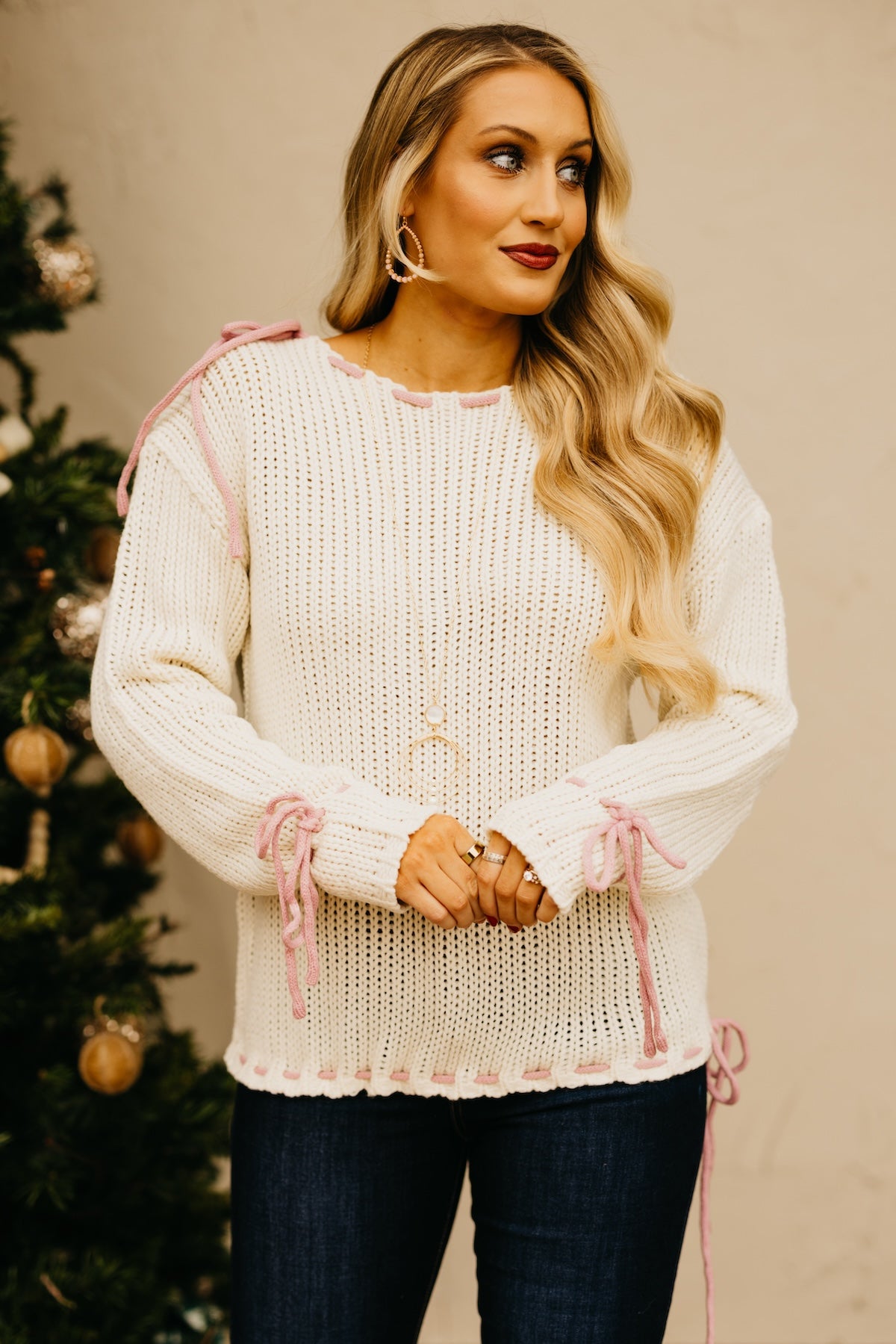 The Molly Contrast Tie Chunky Sweater