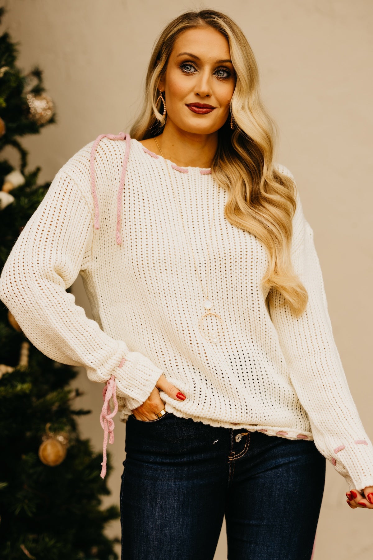 The Molly Contrast Tie Chunky Sweater