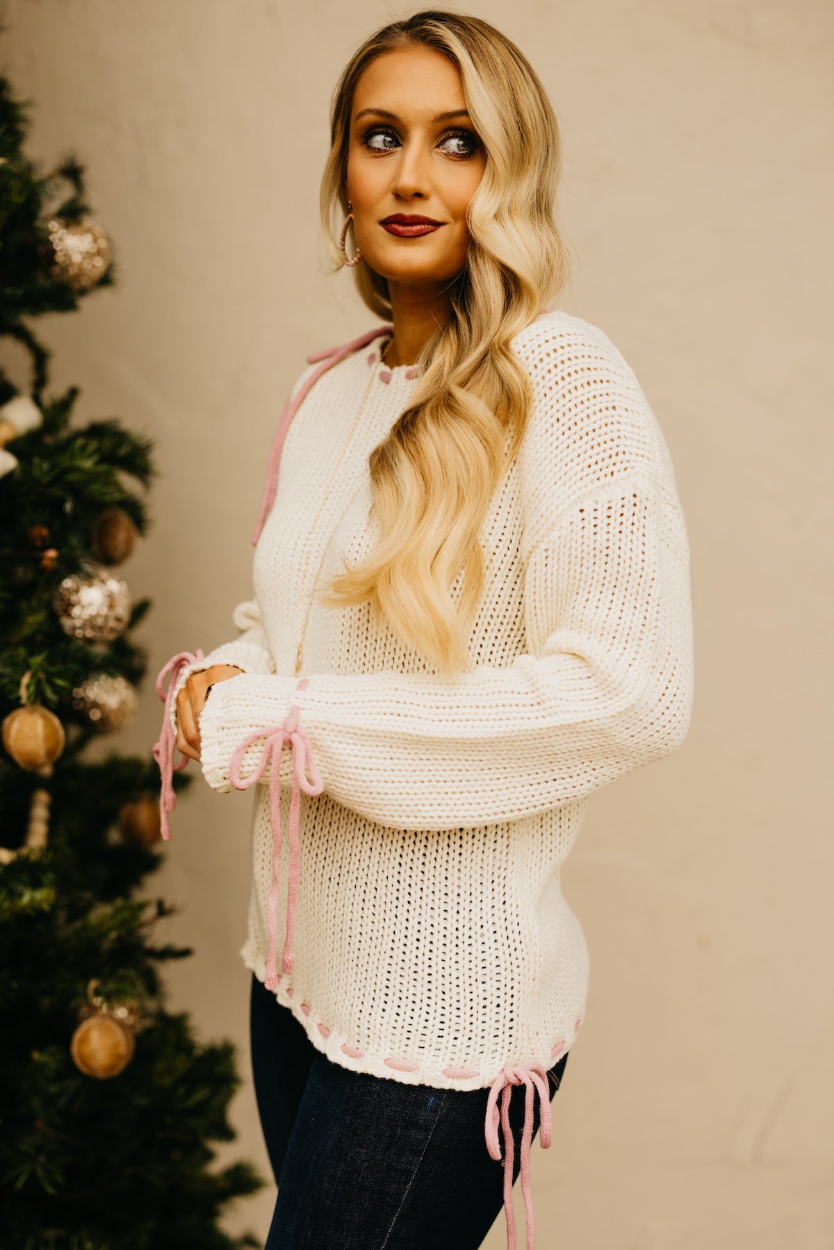 The Molly Contrast Tie Chunky Sweater