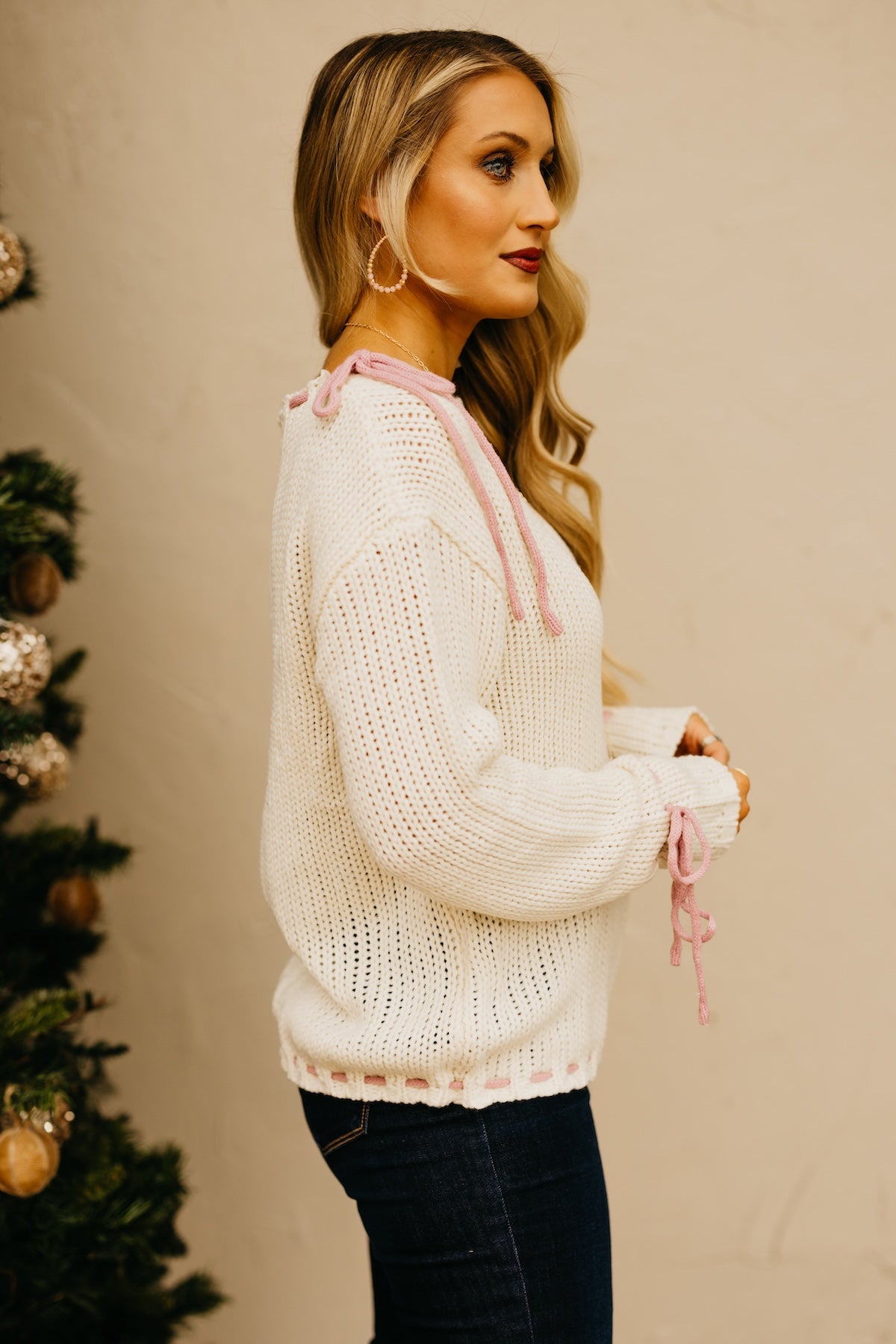 The Molly Contrast Tie Chunky Sweater