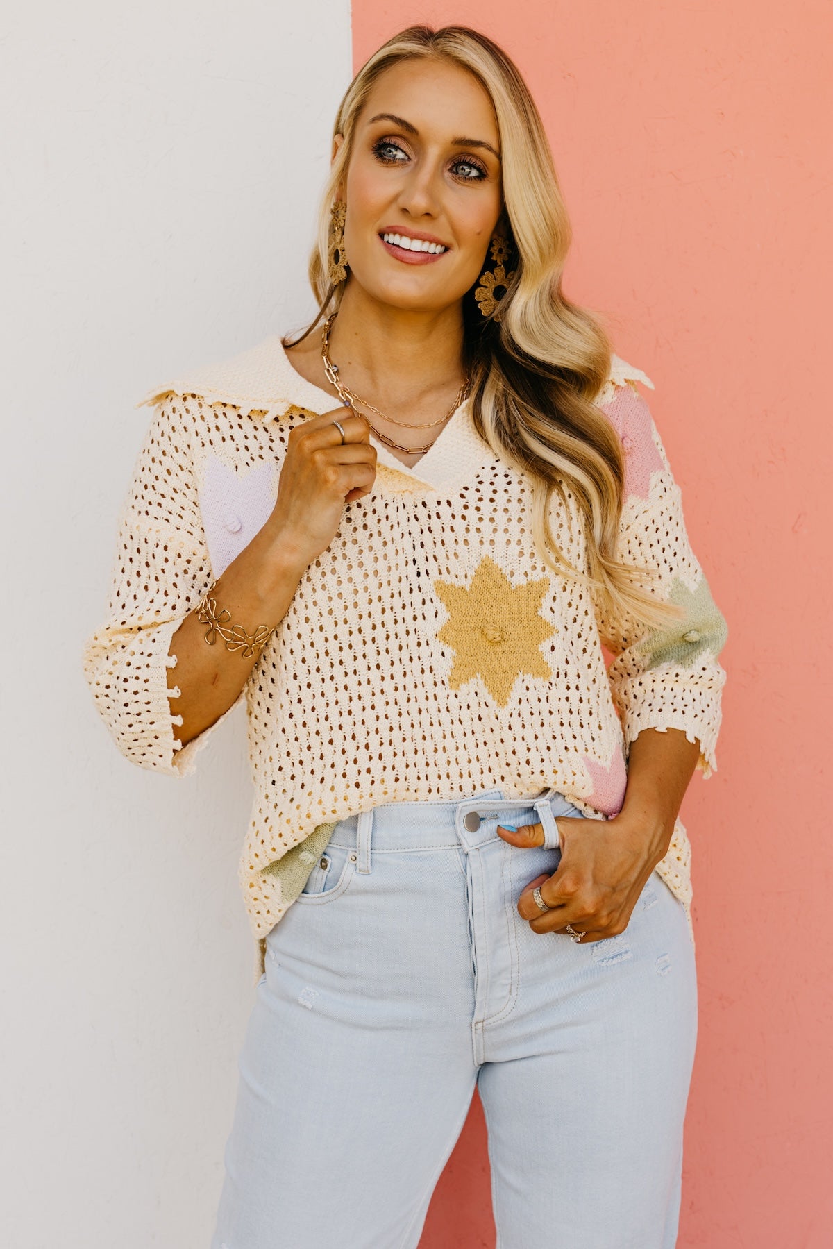 The Kailey Floral Open Knit Sweater Top | MOD Boutique