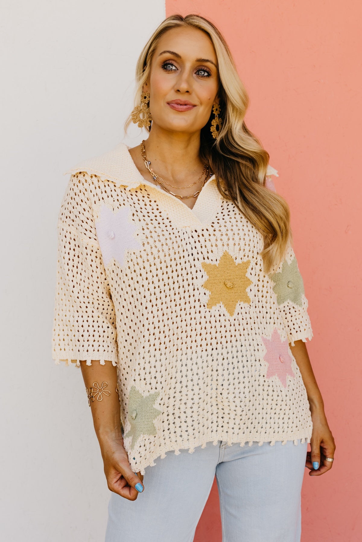 The Kailey Floral Open Knit Sweater Top | MOD Boutique