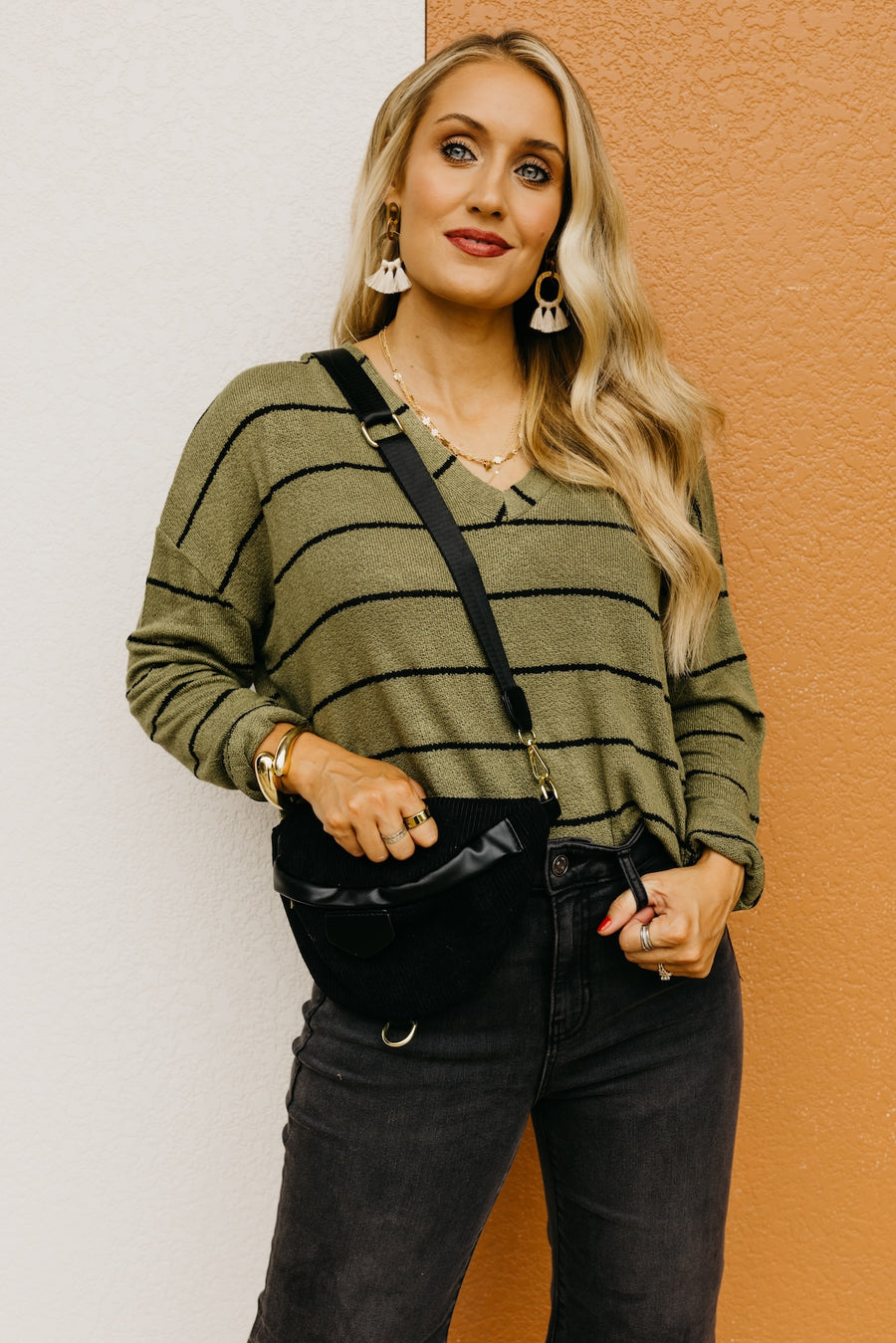 The Zaina Striped V Neck Top