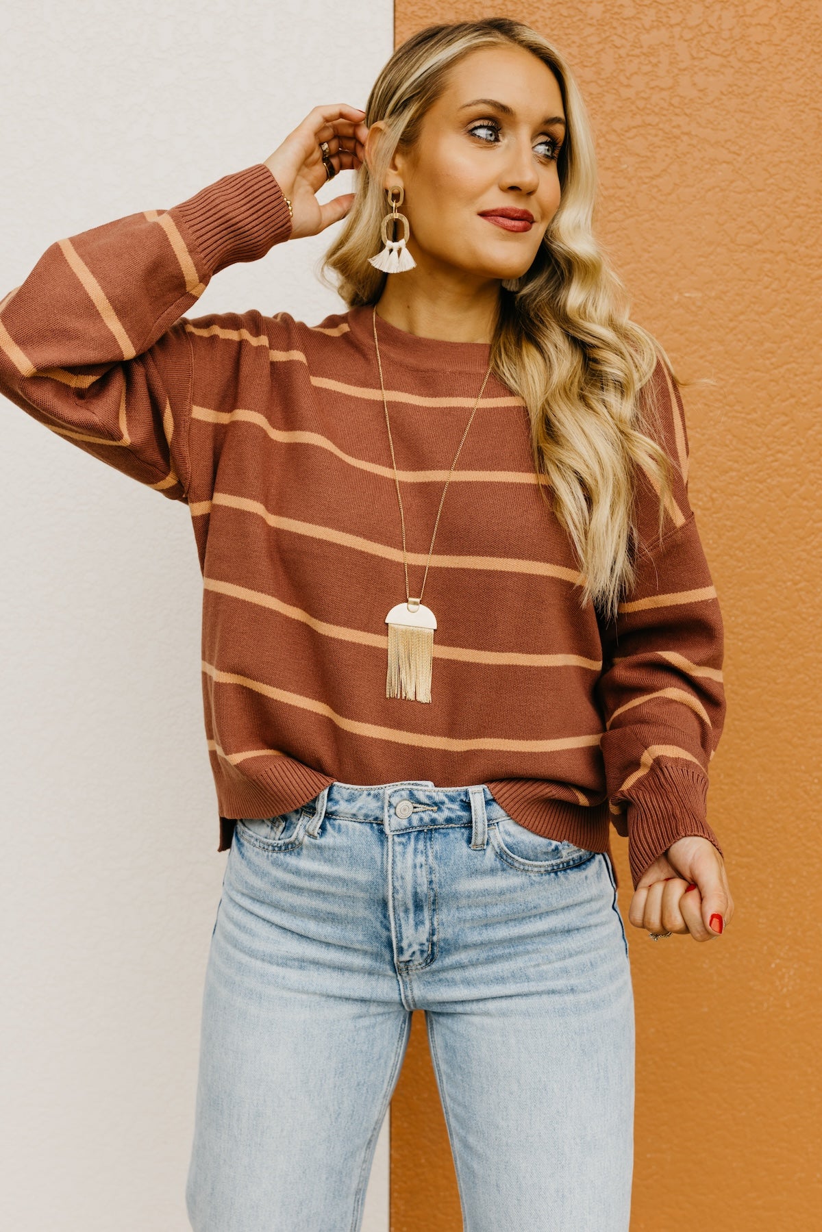 The Jaylee Striped Drop Shoulder Sweater