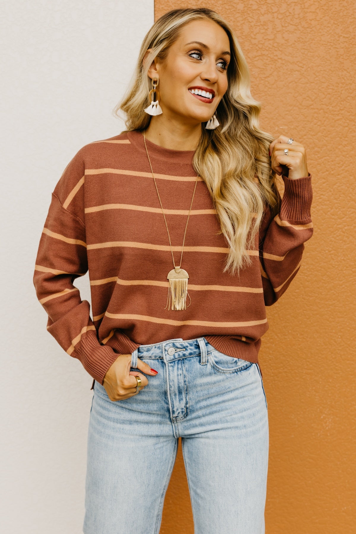 The Jaylee Striped Drop Shoulder Sweater