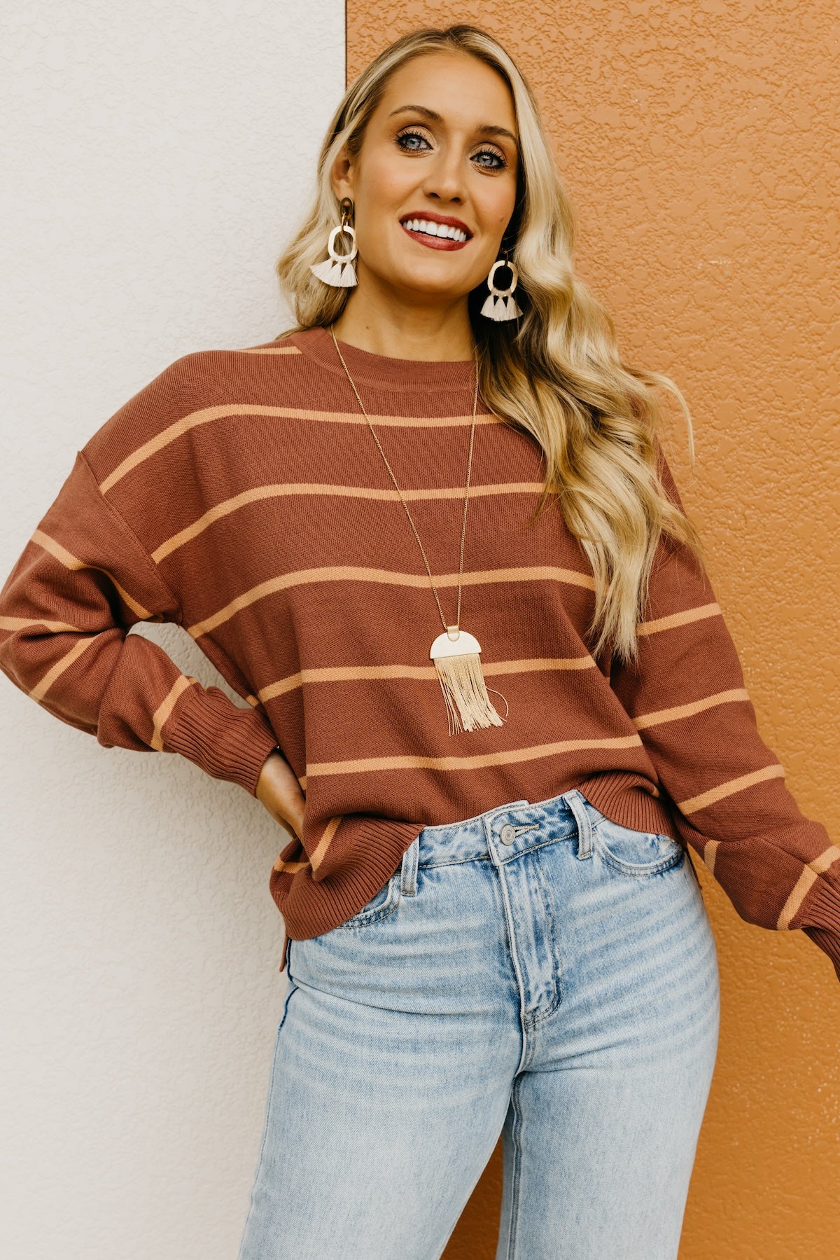 The Jaylee Striped Drop Shoulder Sweater