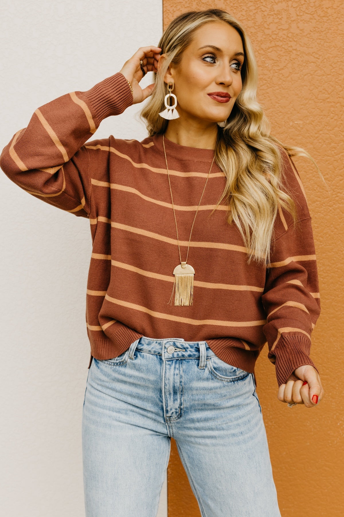 The Jaylee Striped Drop Shoulder Sweater