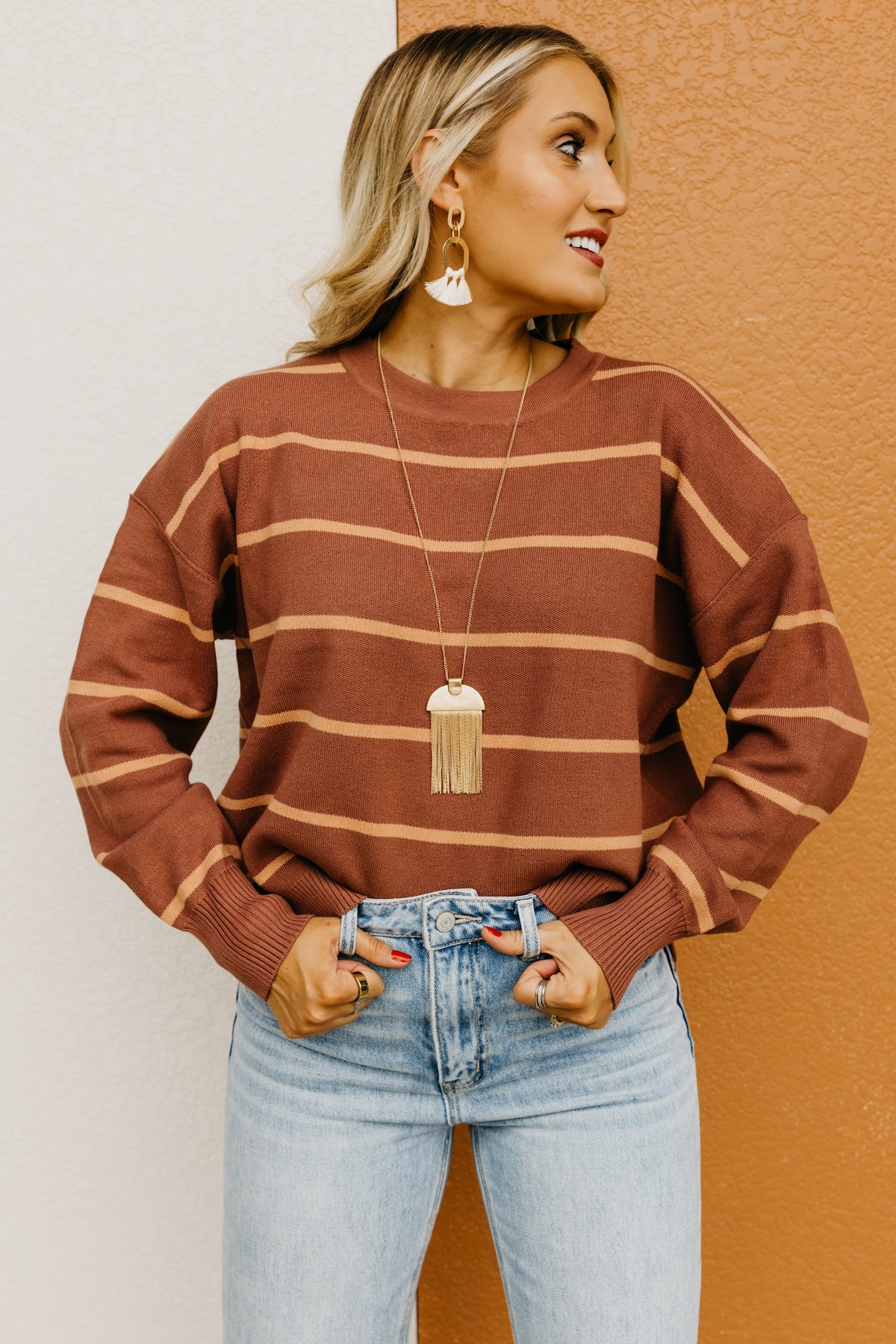 The Jaylee Striped Drop Shoulder Sweater