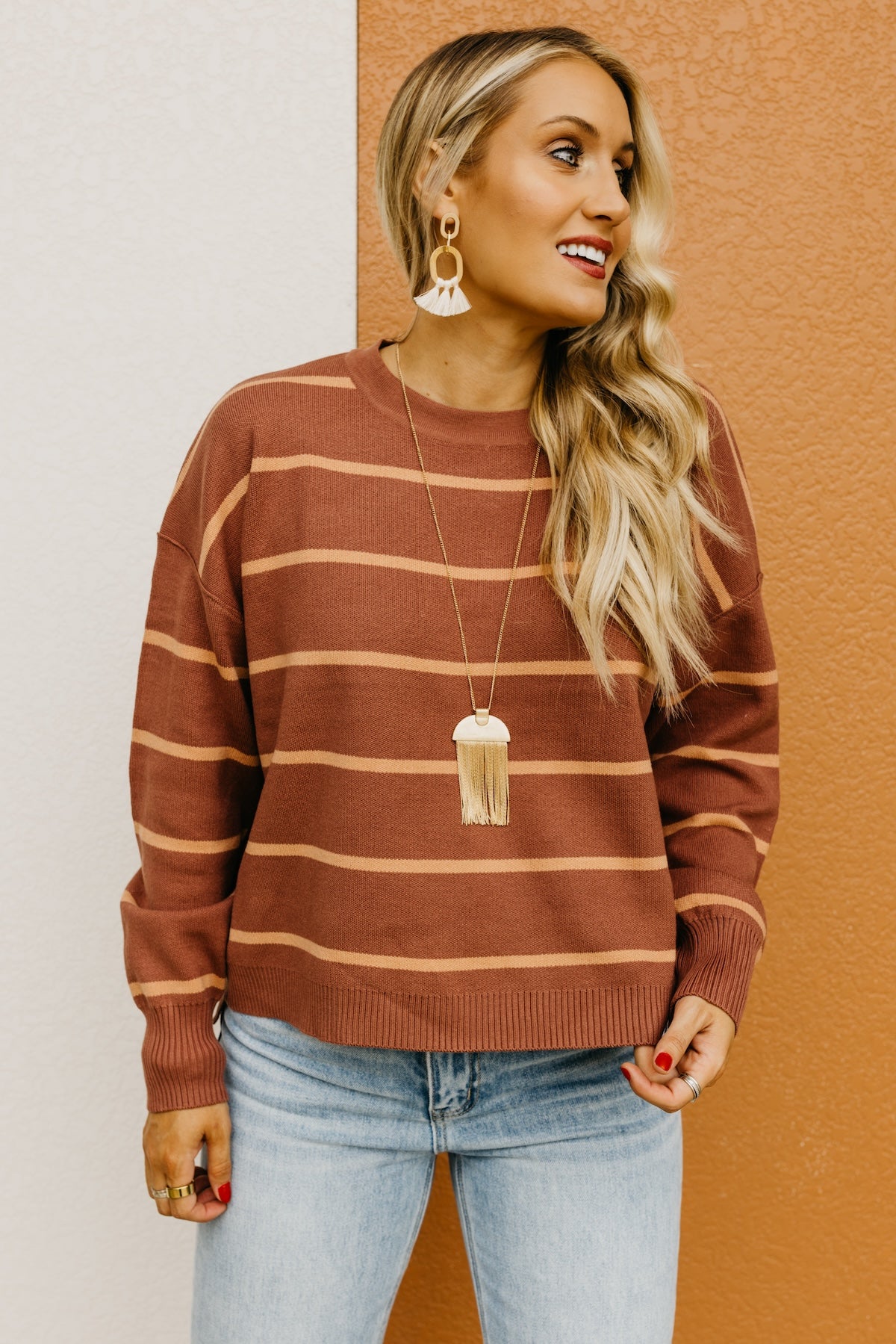 The Jaylee Striped Drop Shoulder Sweater