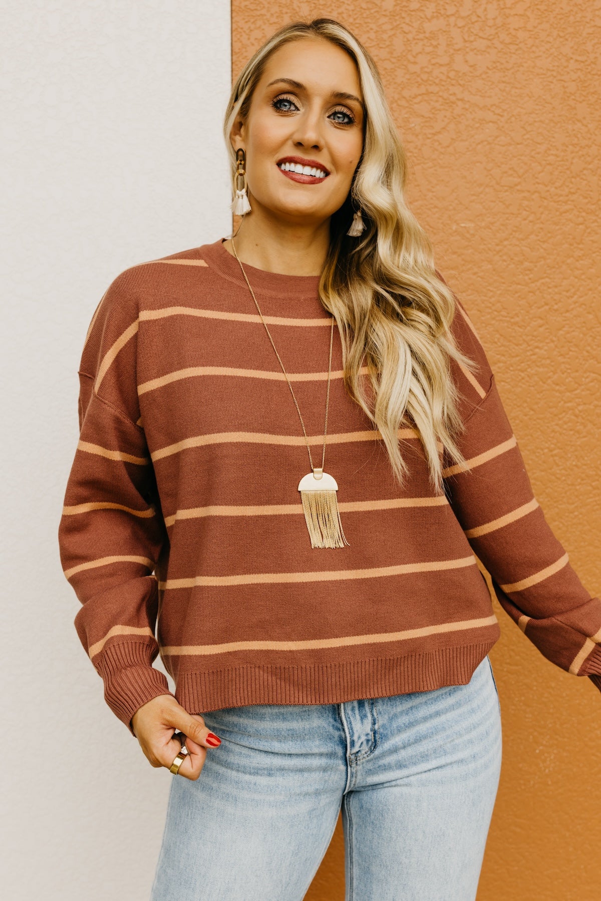 The Jaylee Striped Drop Shoulder Sweater