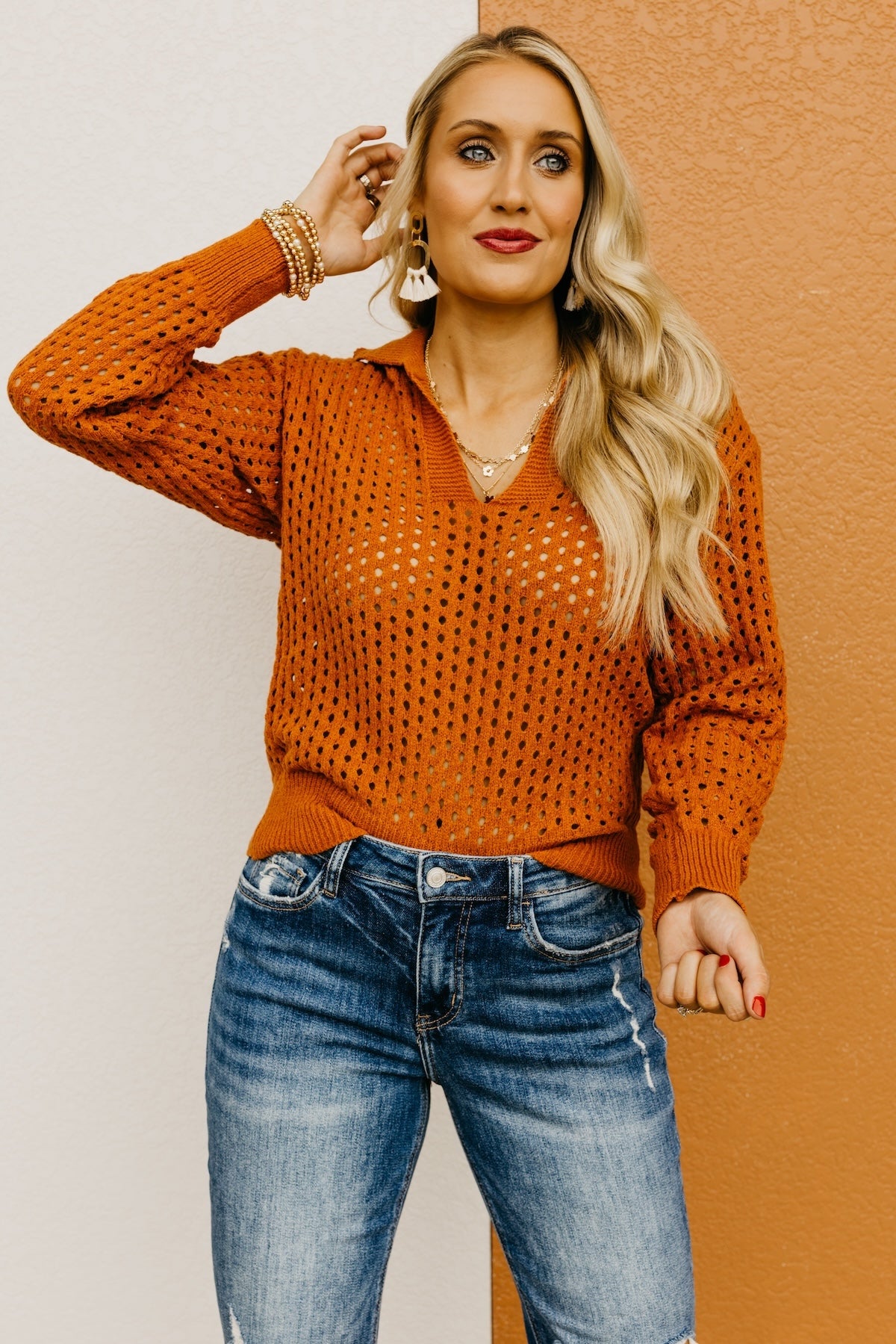 The Amayah Open Knit Popover Sweater