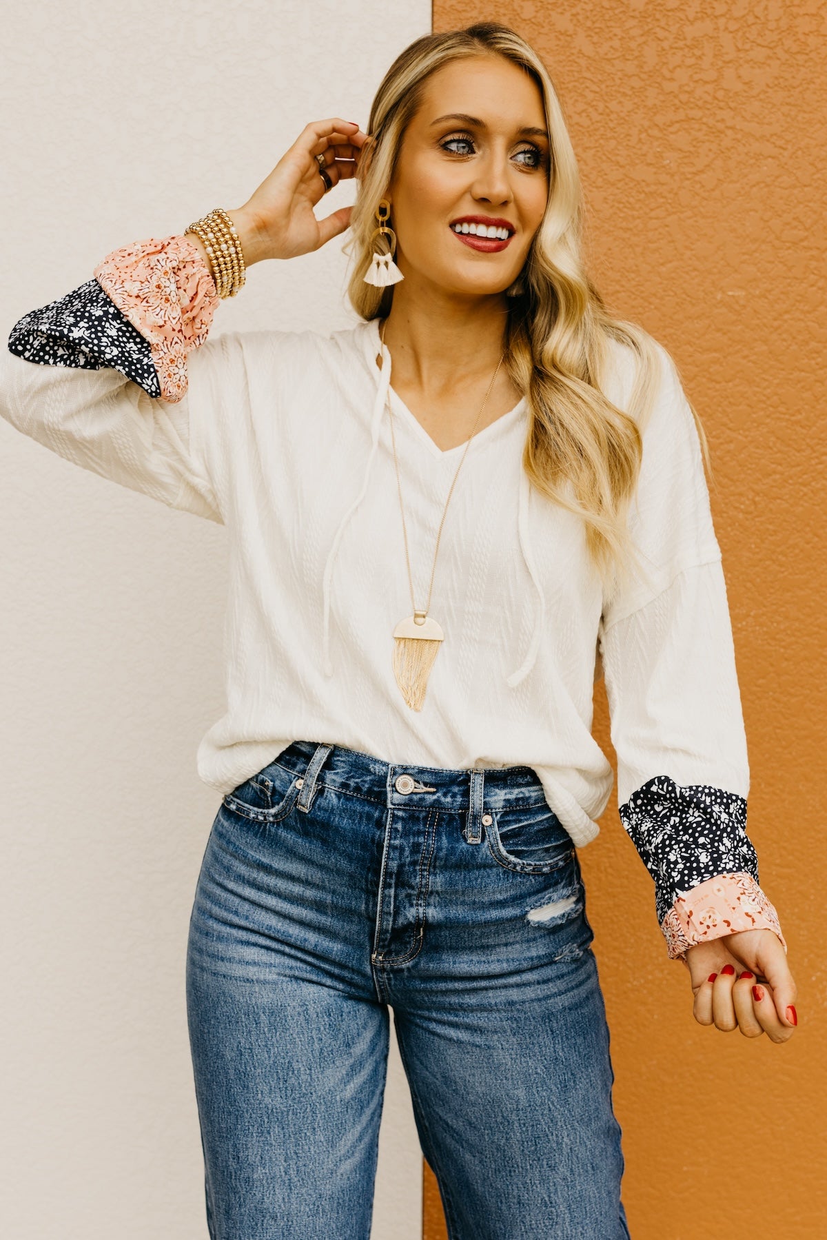 The Brysen Floral Patchwork Knit Top