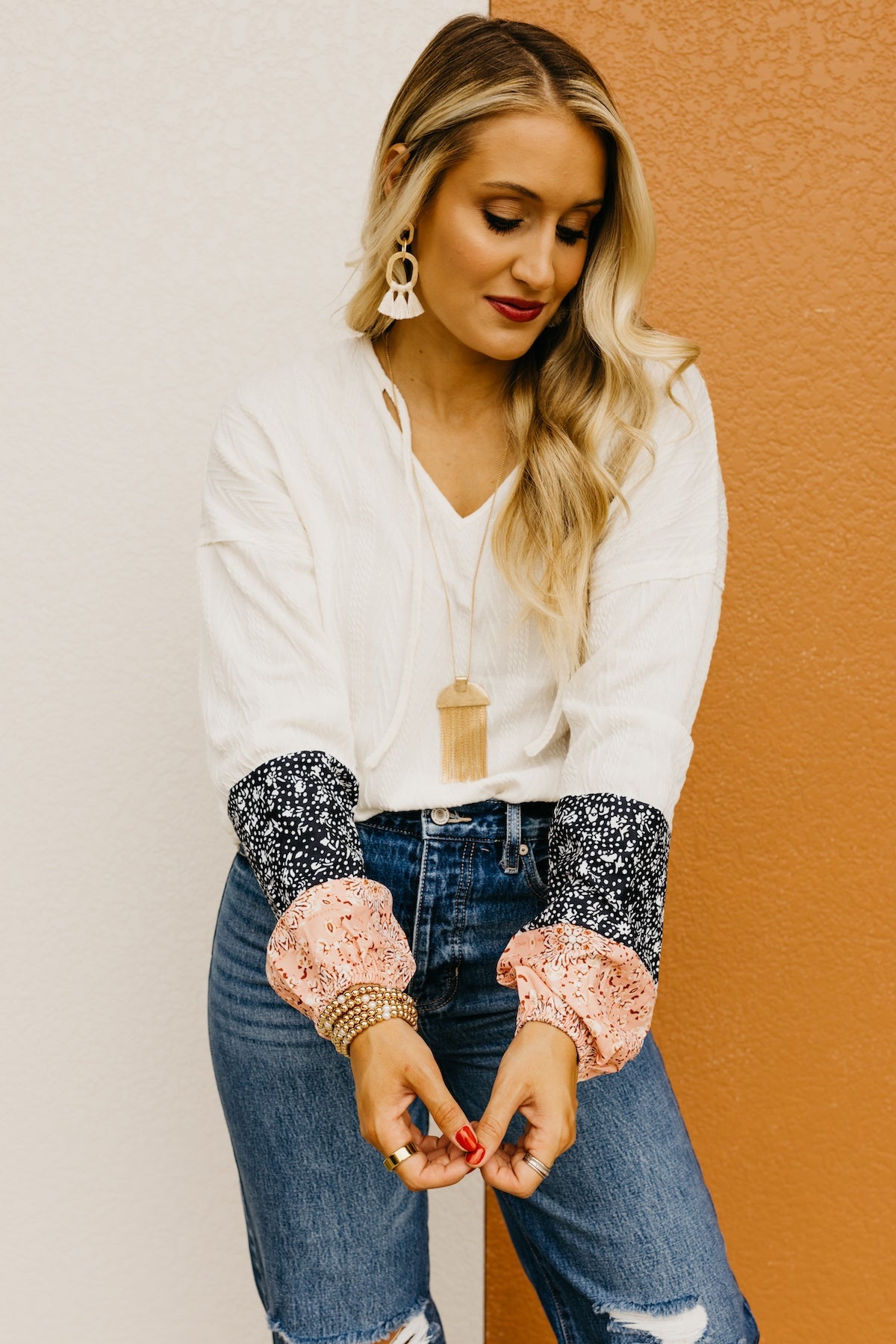 The Brysen Floral Patchwork Knit Top