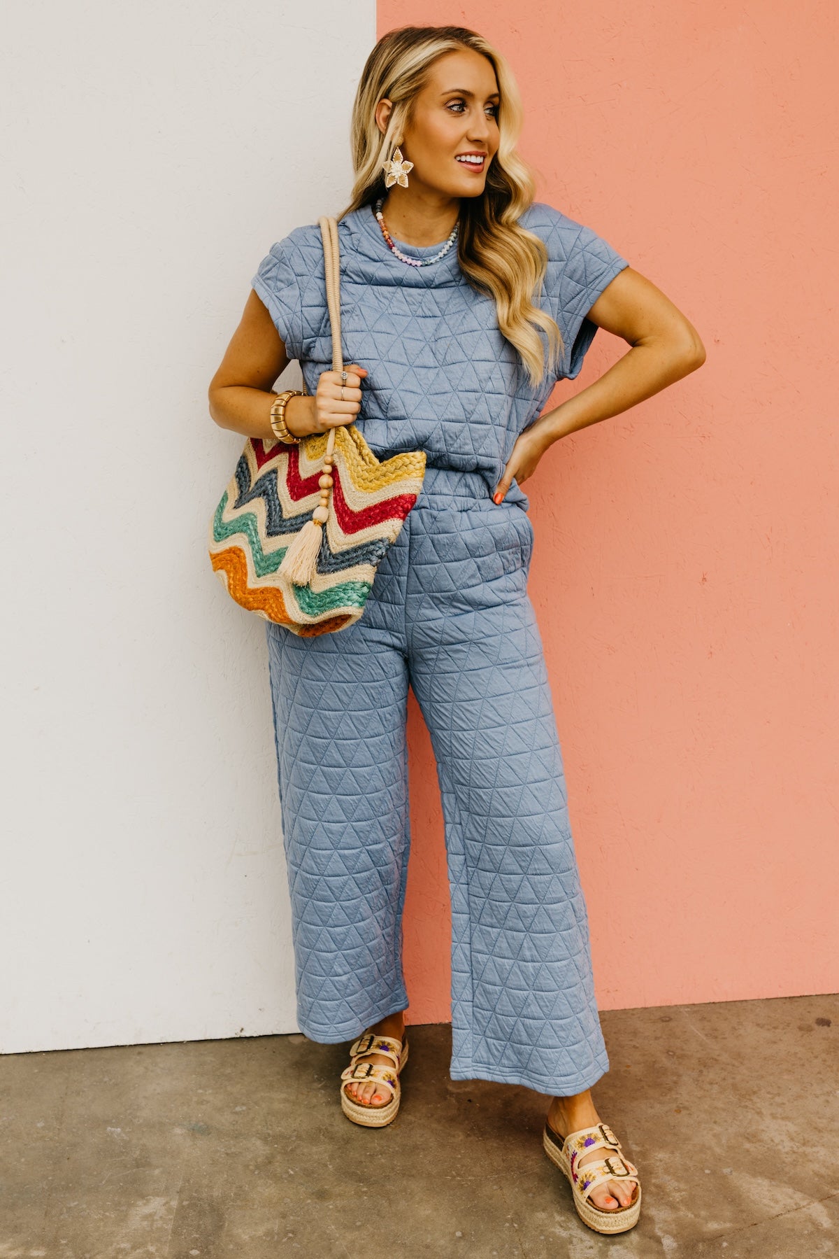 The Mikaela Quilted Short Sleeve Wide Leg Pants Set