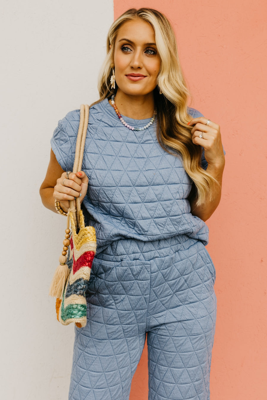 The Mikaela Quilted Short Sleeve Wide Leg Pants Set