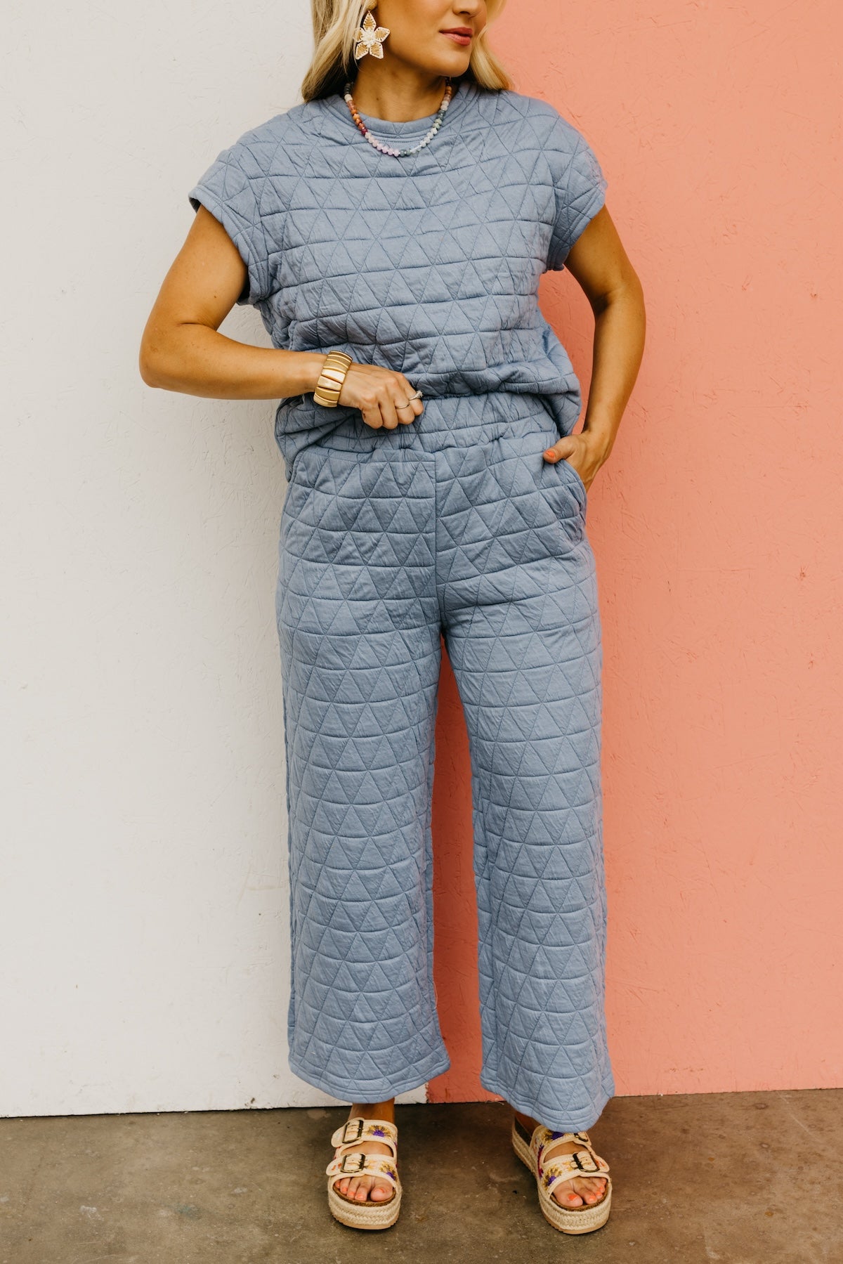 The Mikaela Quilted Short Sleeve Wide Leg Pants Set