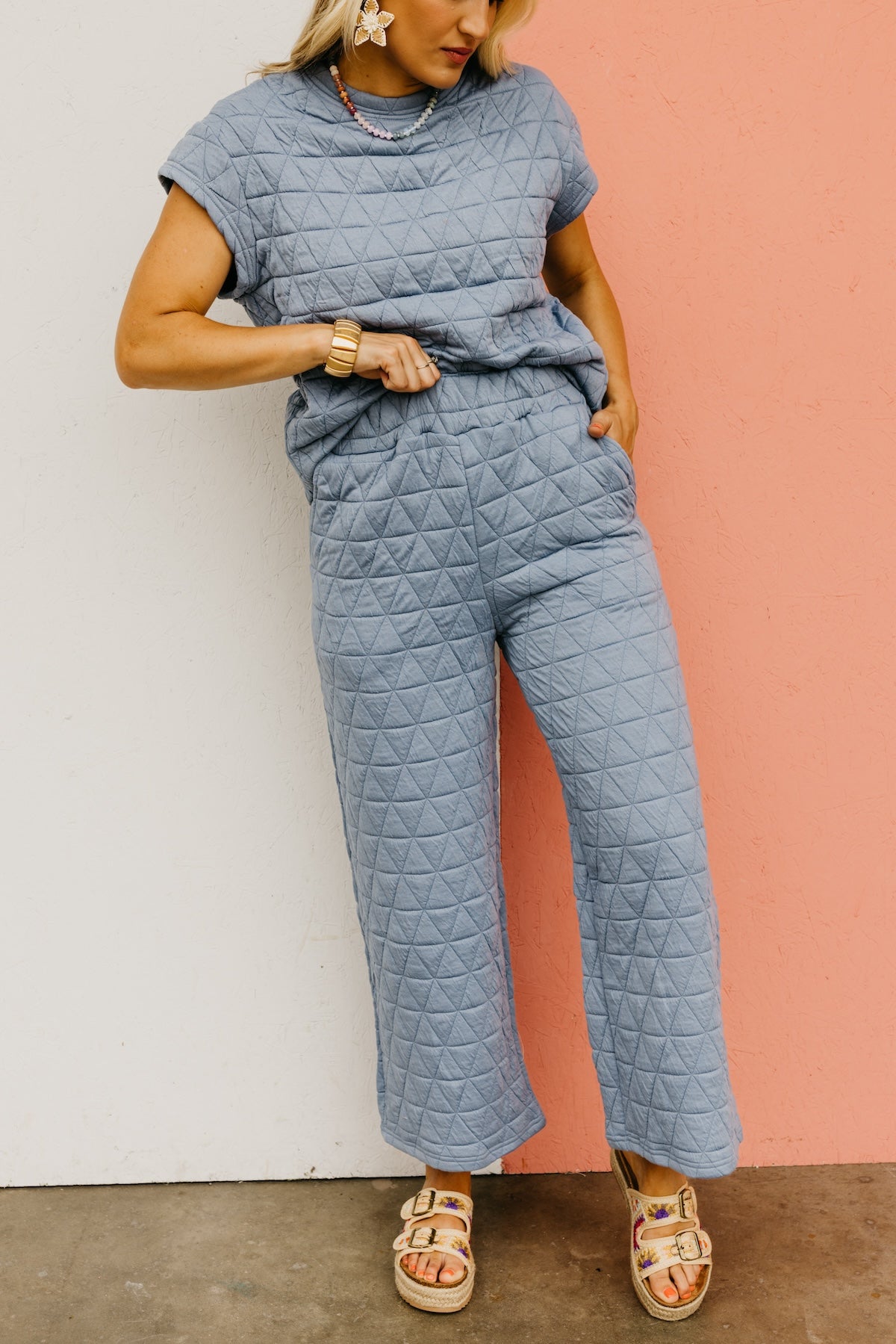 The Mikaela Quilted Short Sleeve Wide Leg Pants Set