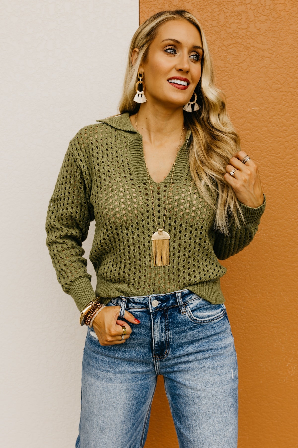 The Amayah Open Knit Popover Sweater