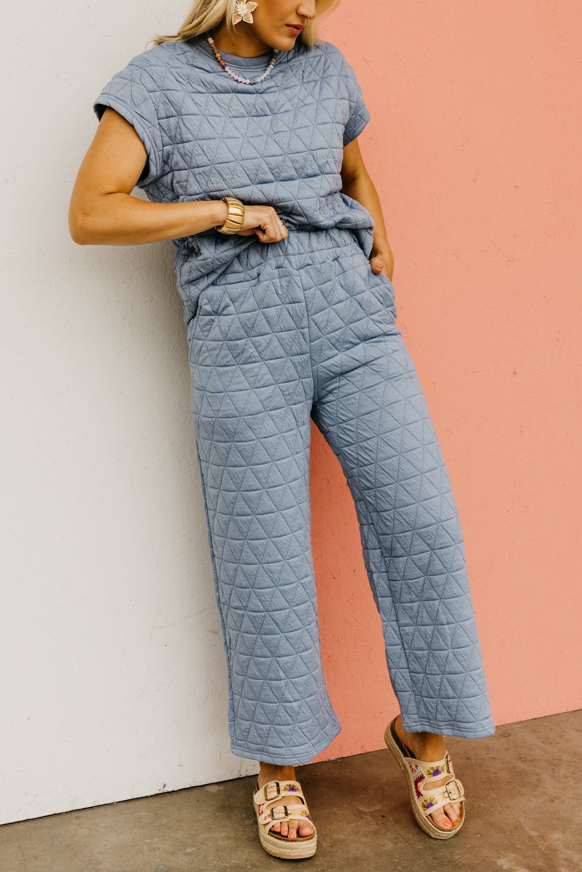 The Mikaela Quilted Short Sleeve Wide Leg Pants Set