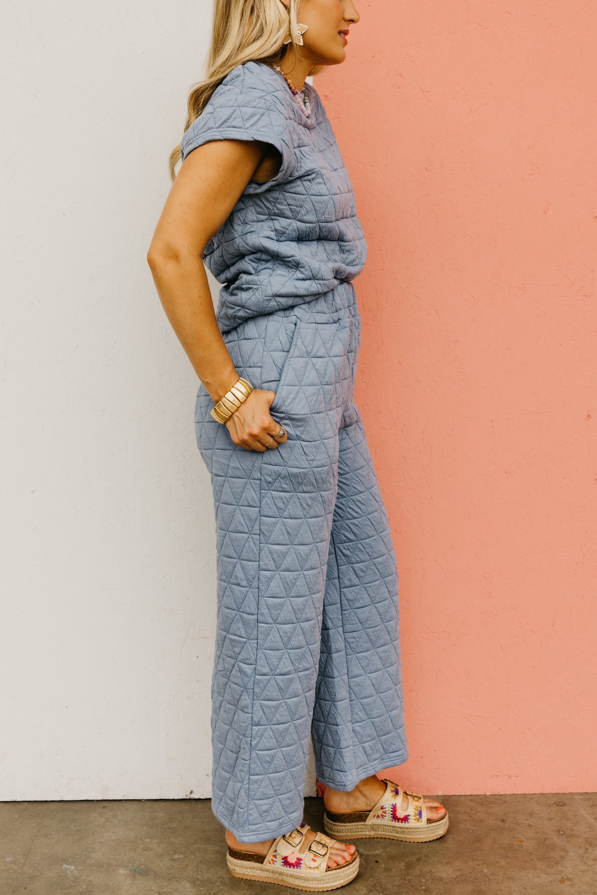 The Mikaela Quilted Short Sleeve Wide Leg Pants Set