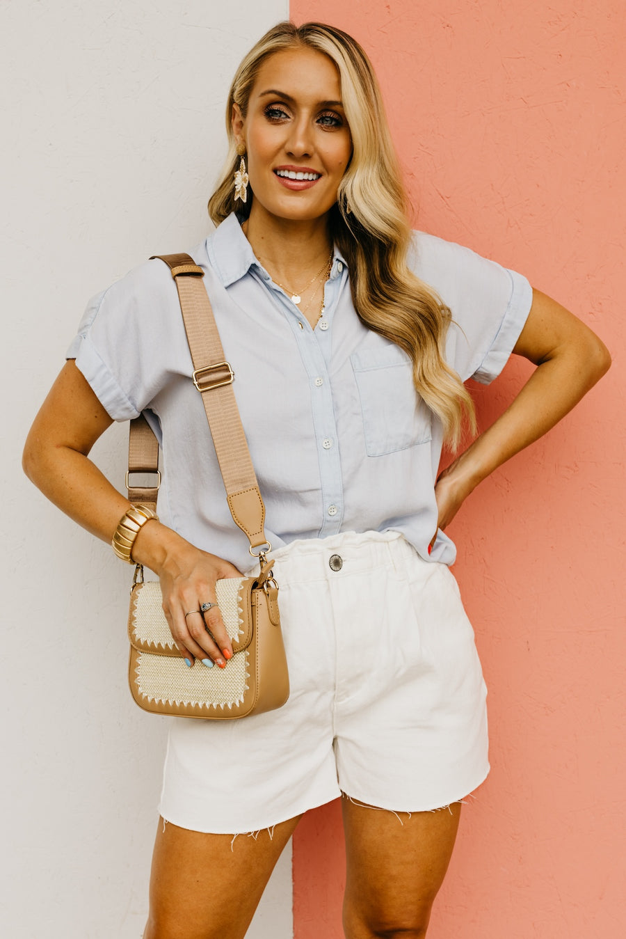 The Haley Cuffed Sleeve Chambray Top